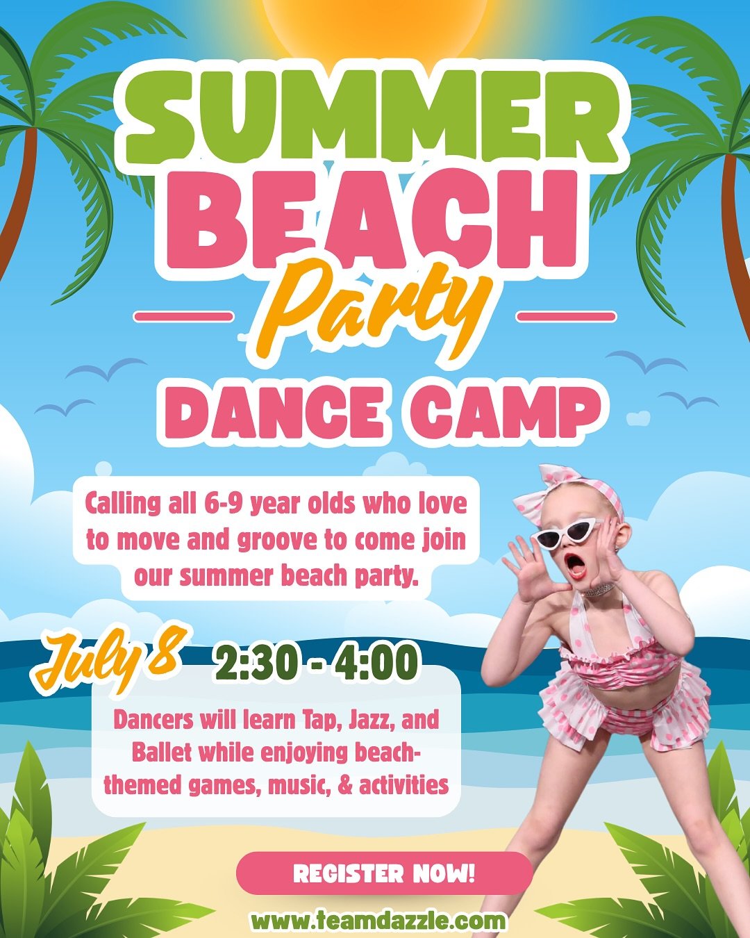 SUMMER DANCE CAMPS
Looking for a fun way to keep your dancer active this summer? Join us for themed dance camps filled with dancing, games, crafts, creativity, and FUN!
&hellip;
July 8 🐾 Bluey Dance Camp (Ages 3&ndash;5) | 1:00&ndash;2:30 PM &amp; 6