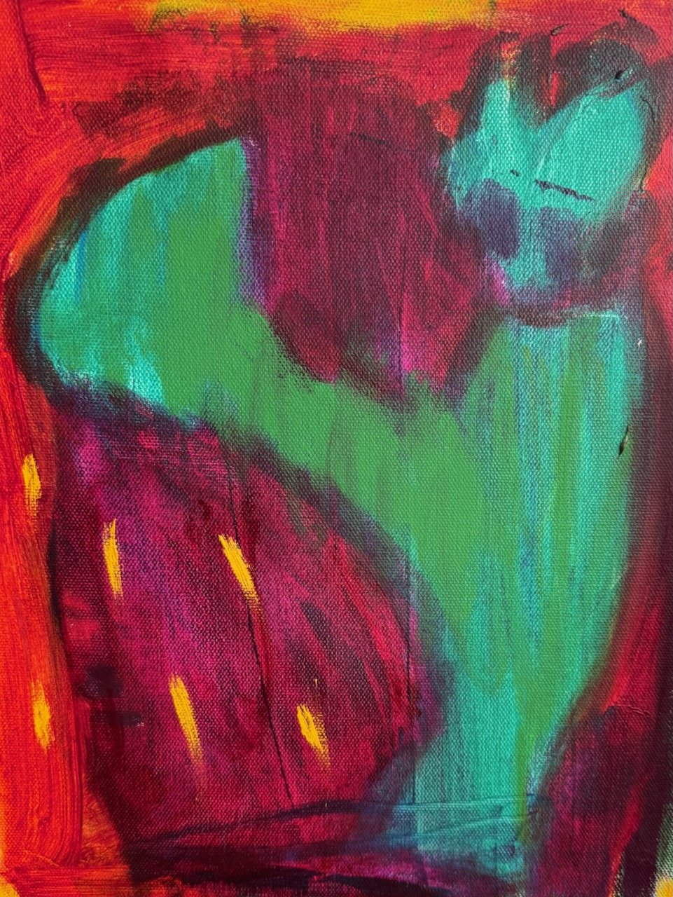 Kicks, Pringing ink, oil stick, and oil on canvas, 10" x 12", 2025