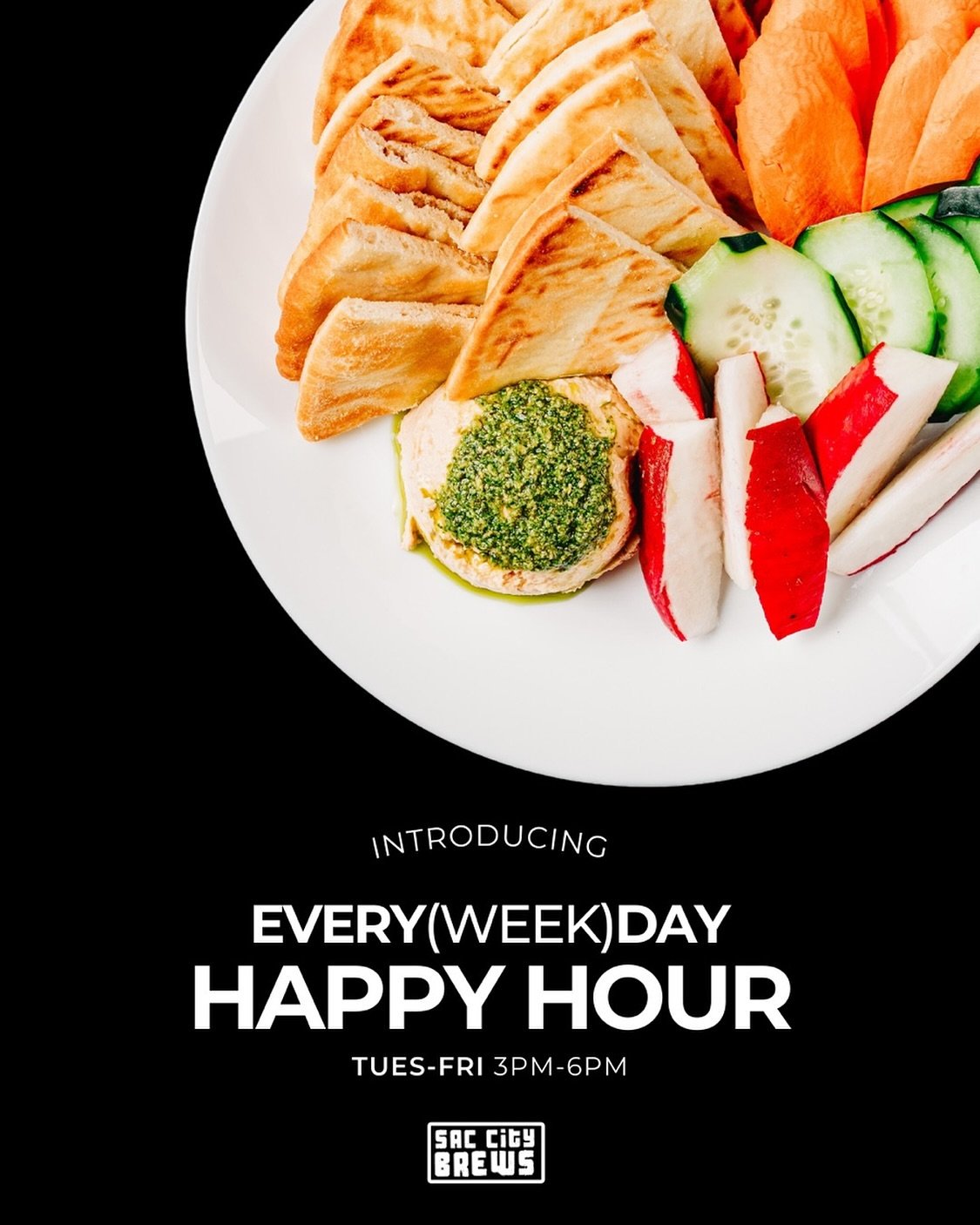 We&rsquo;re switching things up around here! Say Hello to EVERY(week)DAY HAPPY HOUR!

Tues-Fri 3-6pm
$2 Off Pints
$1 Off Half Pints
$7 Snacks

Snack specials will adjust every month due to seasonal specials and local produce.

Come share a pint!

&md