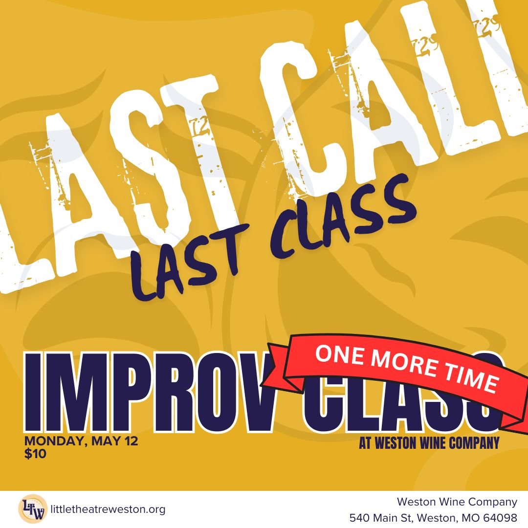 ๐ญ Last Call for Laughs! ๐
What better way to celebrate World Laughter Day than with a night of improv?
Join us ONE MORE TIME at Weston Wine Company for our final Improv Class on Monday, May 12 at 7PM – just $10/person! Whether you're a seas
