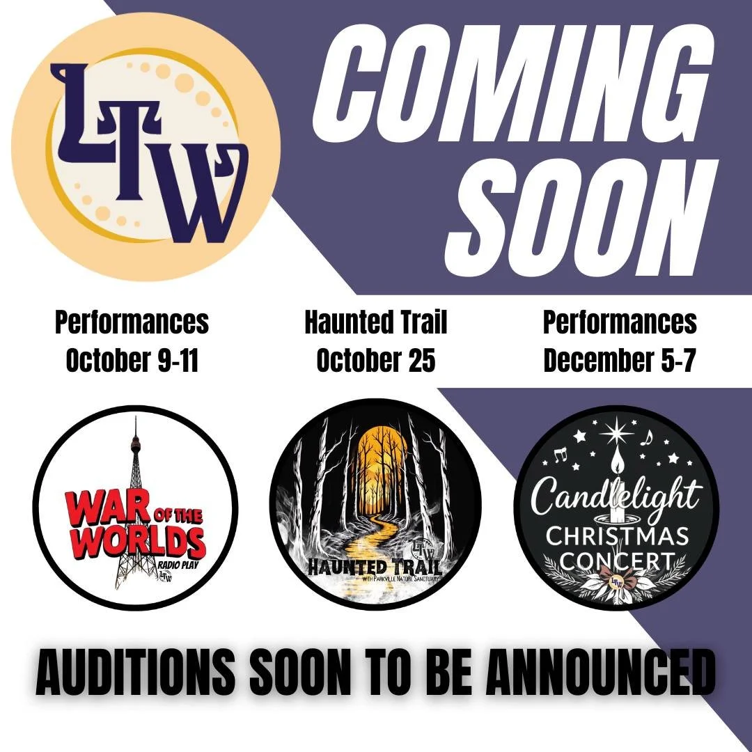 Audition announcements coming soon!
Stay tuned...
#theatreweston #auditions #alltheworldsastage #communitytheatre #waroftheworlds #radioplays #halloweentrail #hauntedtrail #christmasconcert #candlelightchristmasconcert #hgwells #thoughtfultheatre #