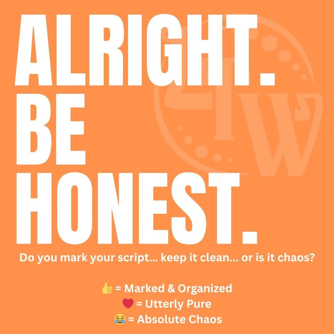 Alright. Be honest.

Are you an orderly note-taker? A preservationist? A total ink gremlin? 

Tell us what your scripts look like on the inside. 

👍 = Marked &amp; organized
❤️ = Utterly Pure
😂 = Absolute chaos

#SoundOff #TheatreTruths #ScriptHabi