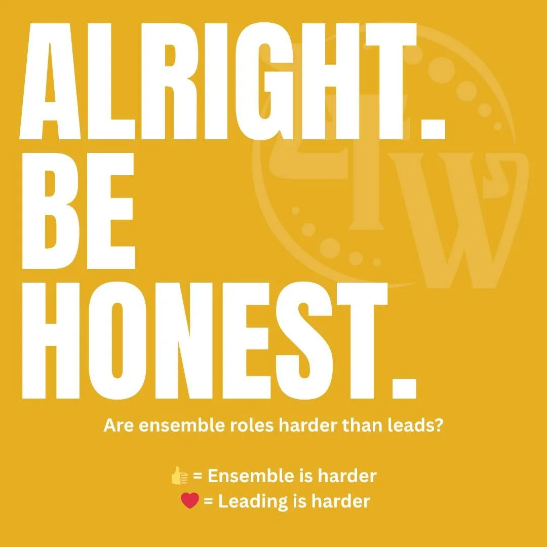 Alright. Be honest.
Generally speaking, are ensemble roles harder than leads?
👍 = Absolutely, Ensemble is harder
❤️ = Haha, no - Leading is harder

#SoundOff #TheatreTruths #Whatsyourenergy #TheatreWeston