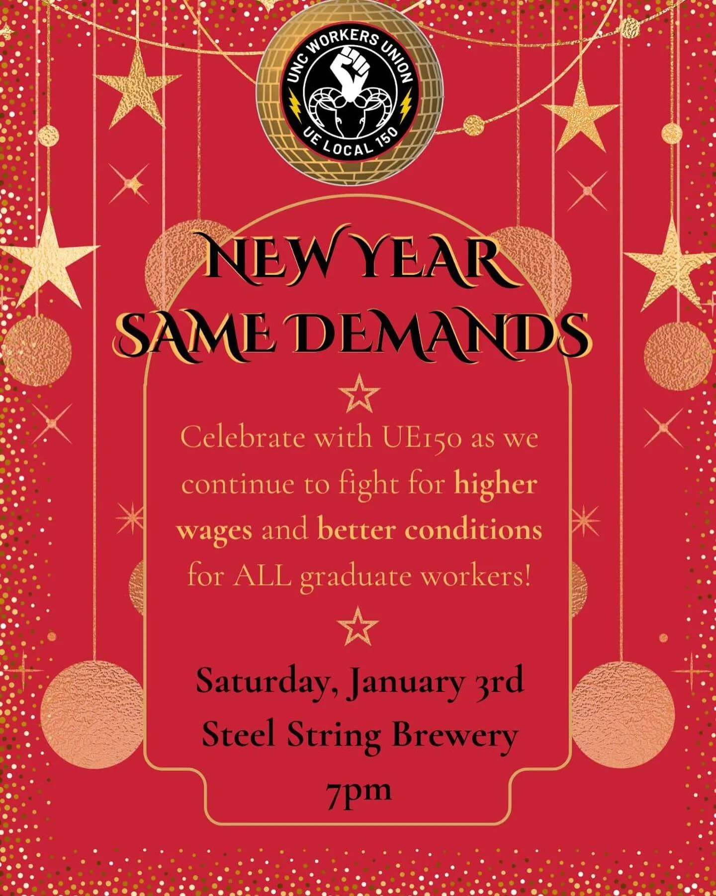 NEW YEAR SAME DEMANDS! Celebrate the new year with us this Saturday Jan 3rd at 7pm at Steel String!