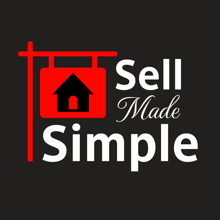 Logo with red house sign, black background, and the words "Sell Made Simple" in white and script font.