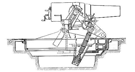 Side-view black and white drawing of a 12-inch mortar
