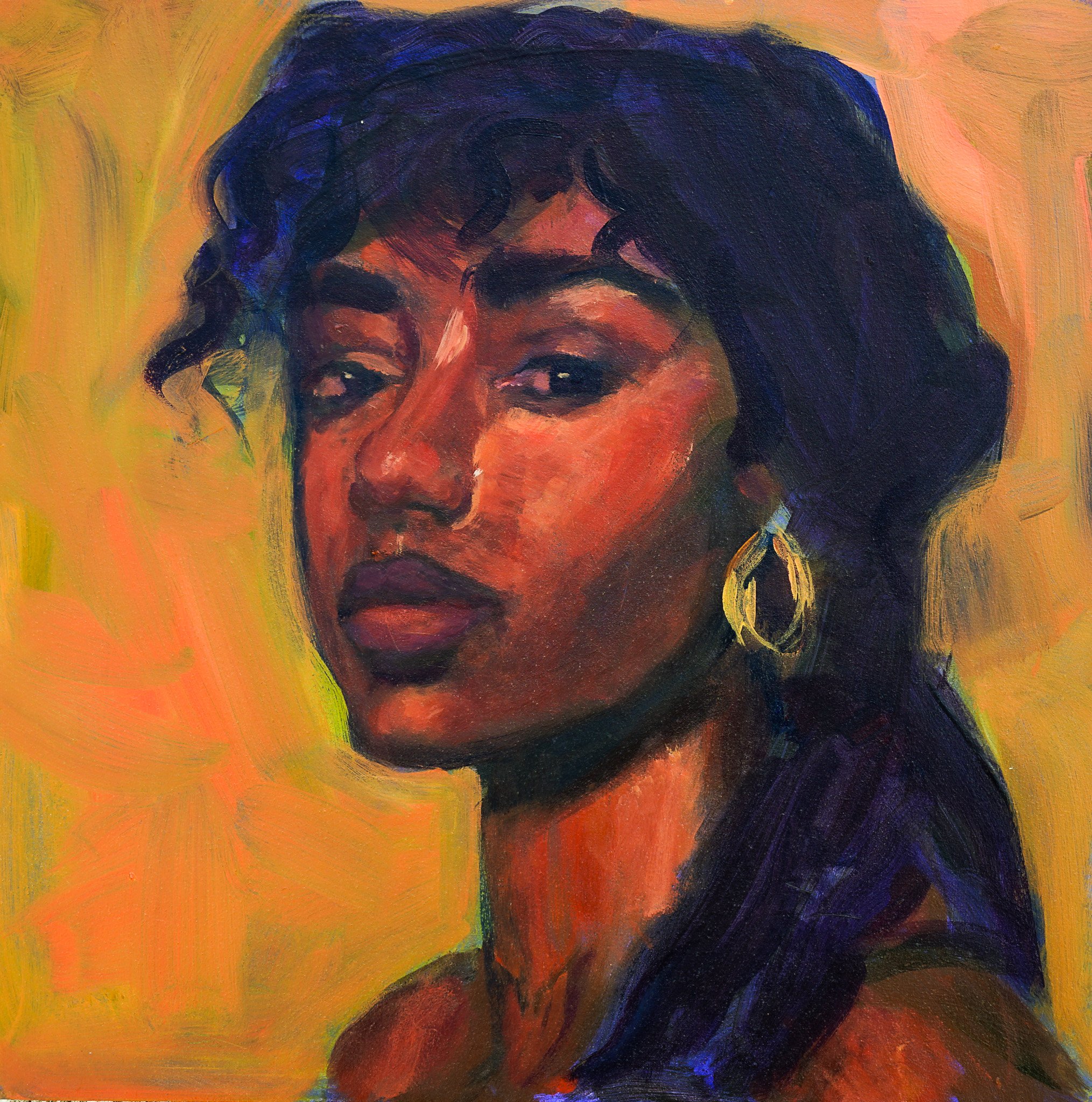 "la Miguelina" 12 x 12 acrylic on wood panel, 2024