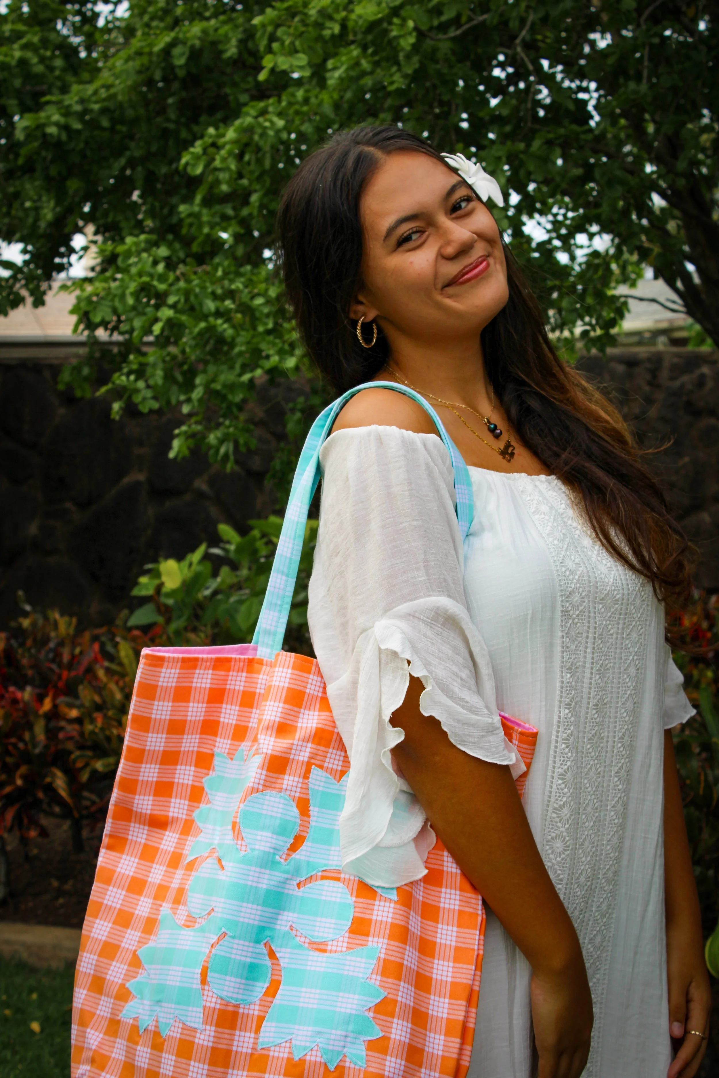 Palaka Quilt Tote ( Orange)