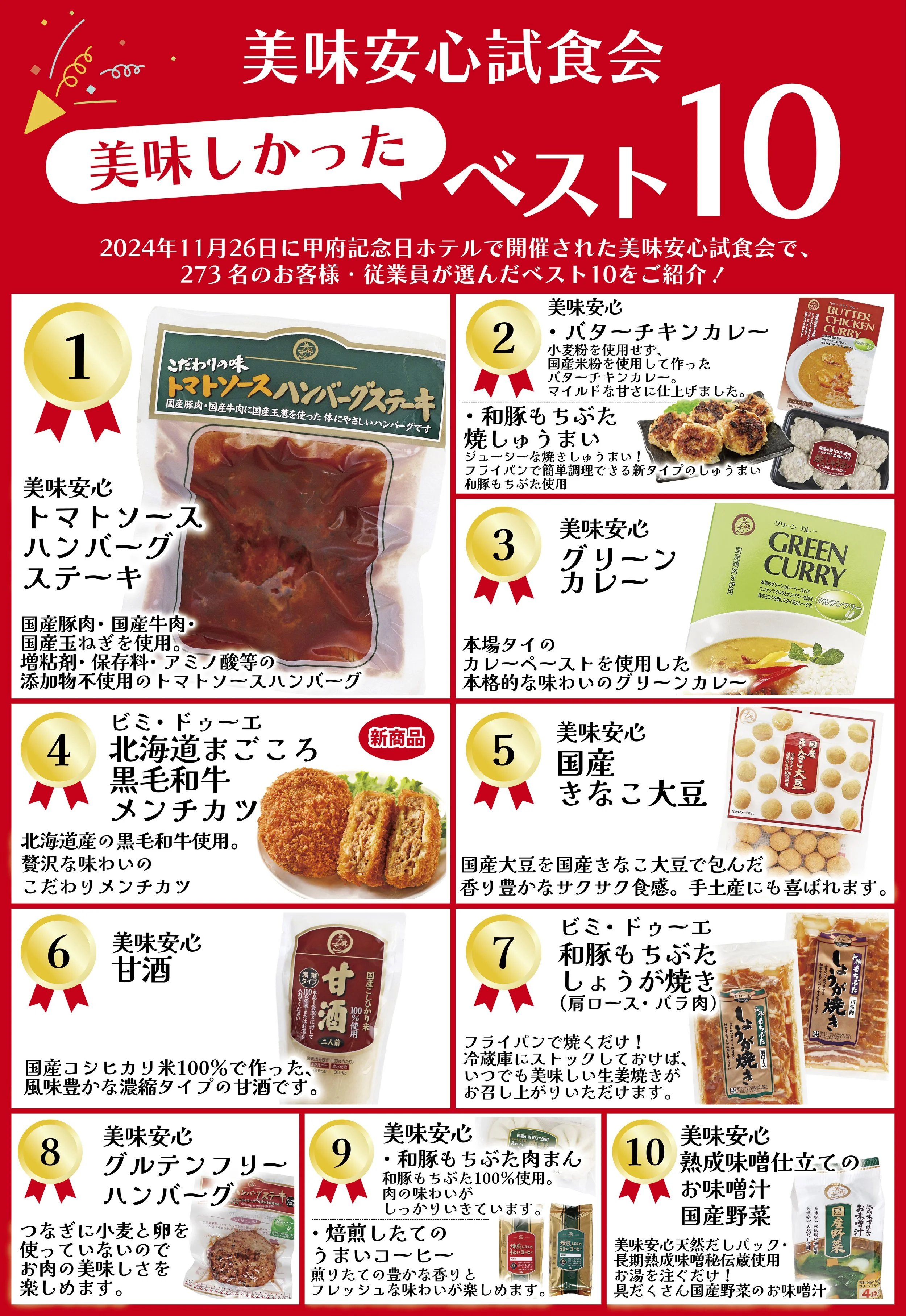 2024年11月美味安心試食会 273名のお客様から選ばれた「試食会人気