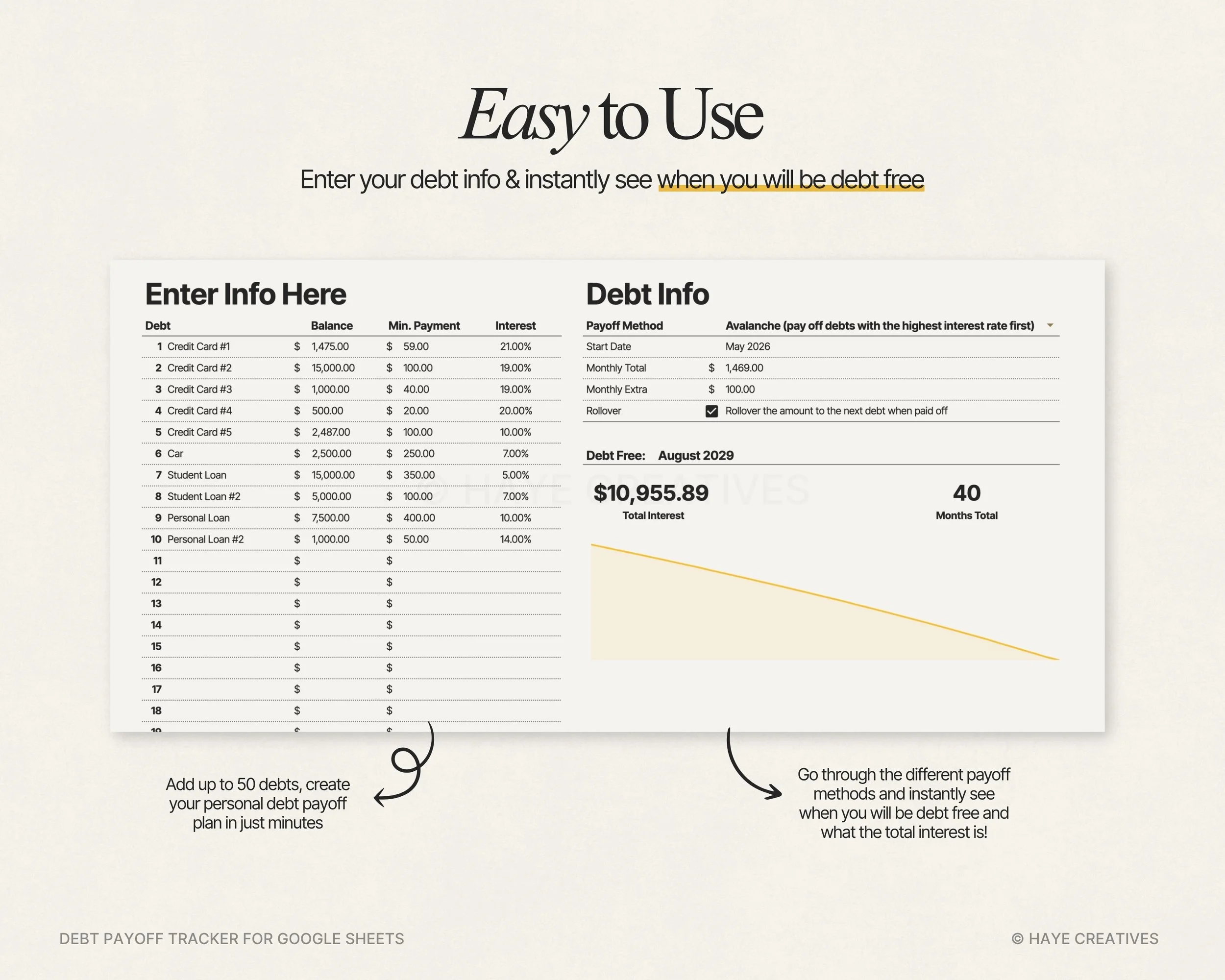 how to enter your info in the debt payoff tracker spreadsheet for google sheets