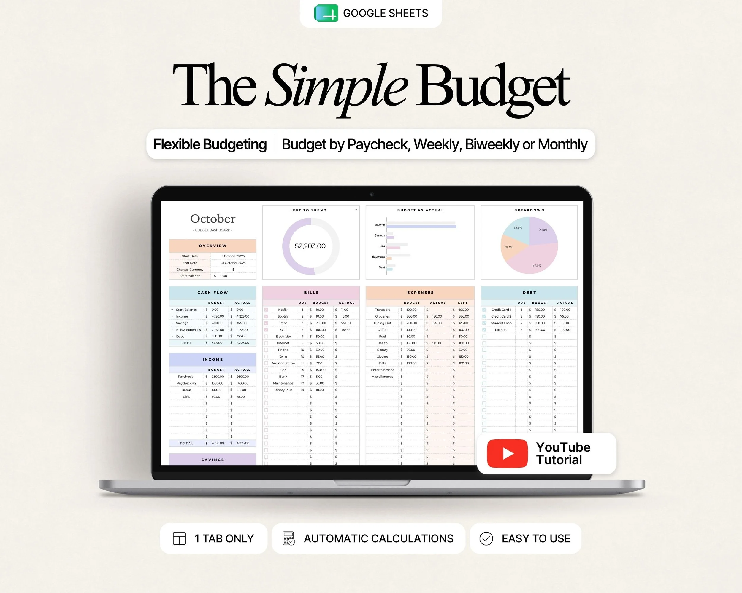 simple budget spreadsheet for google sheets