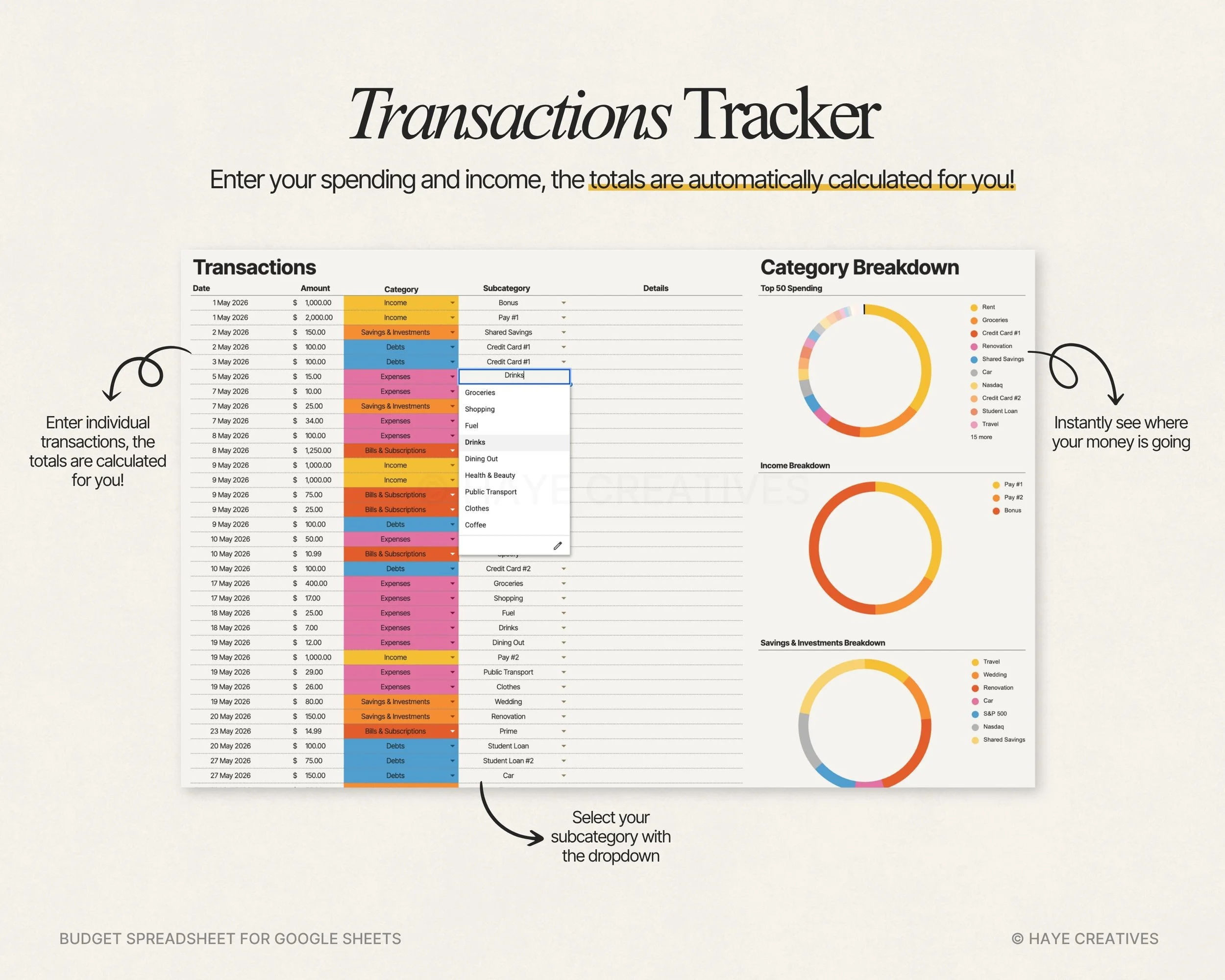 Transactions Tracker for the Budget Spreadsheet