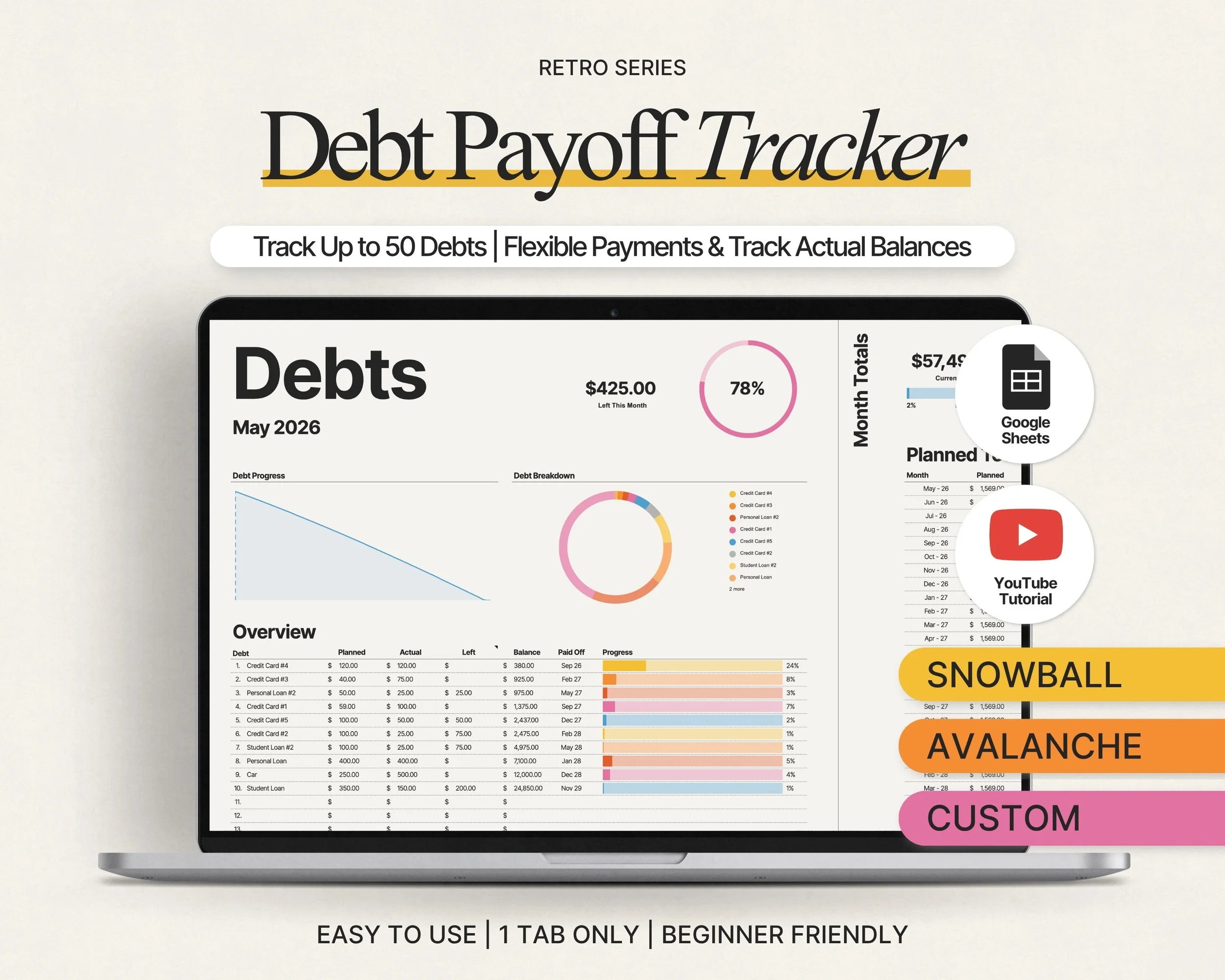 debt payoff tracker for google sheets
