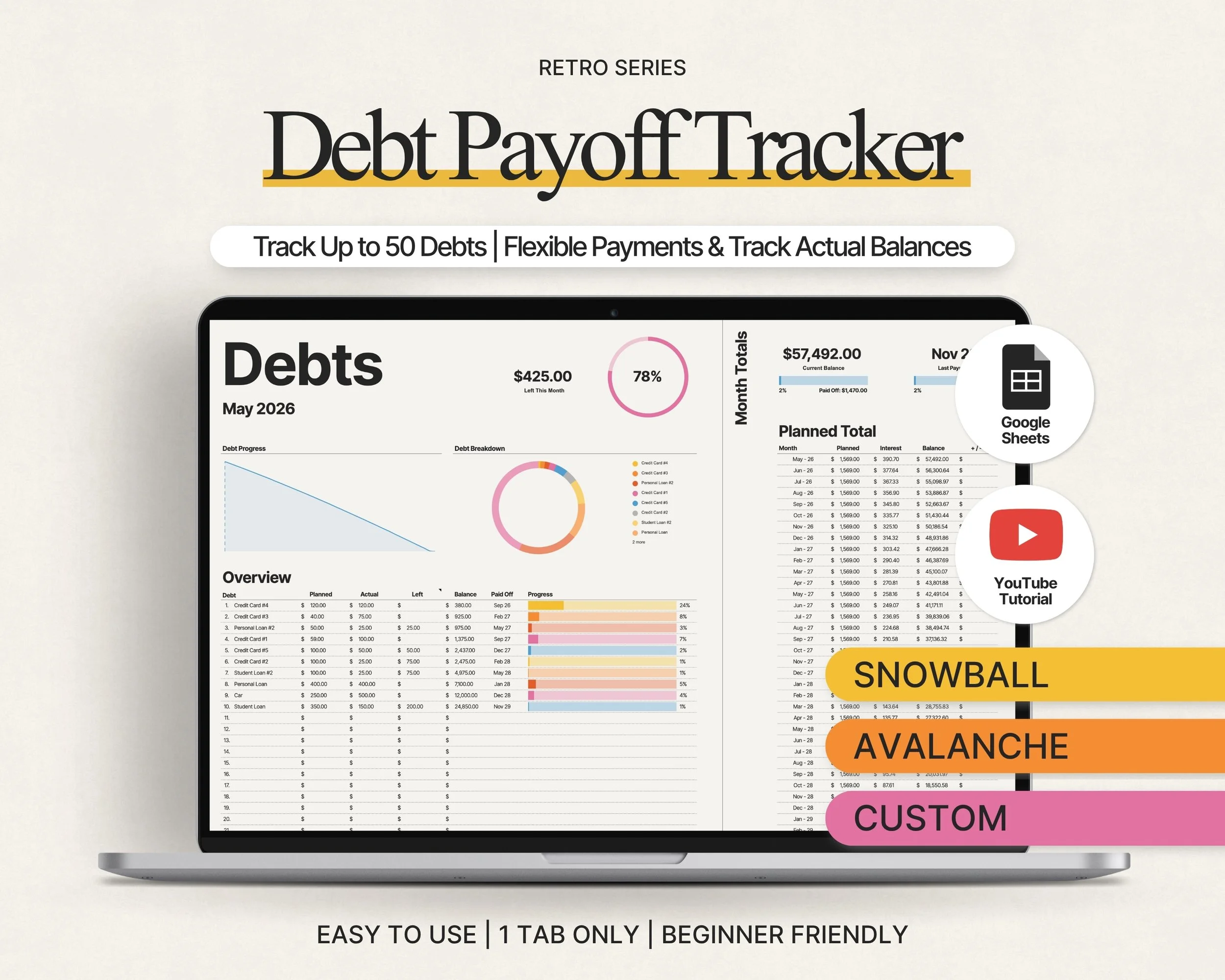debt payoff tracker spreadsheet for google sheets