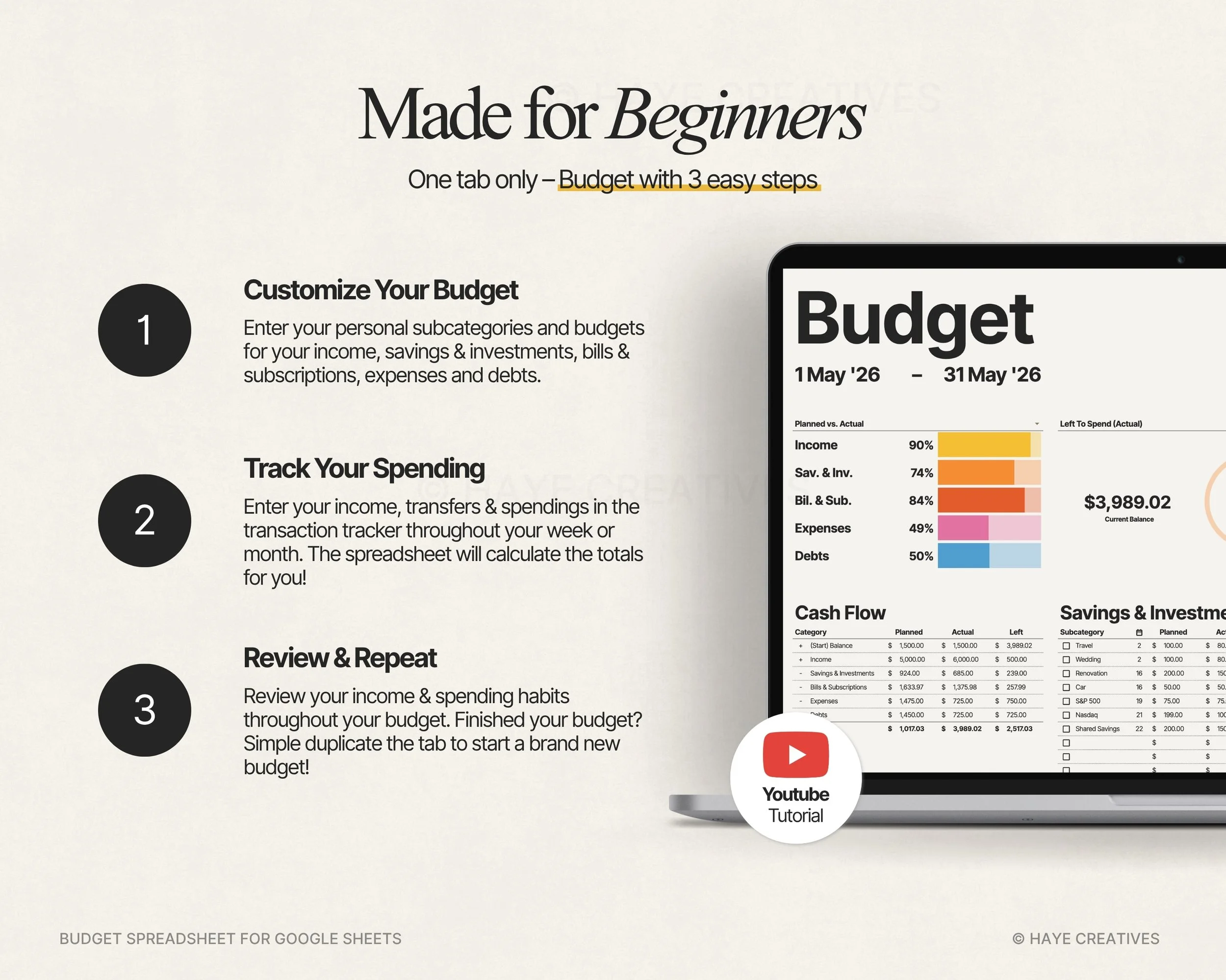 Budget spreadsheet made for beginners