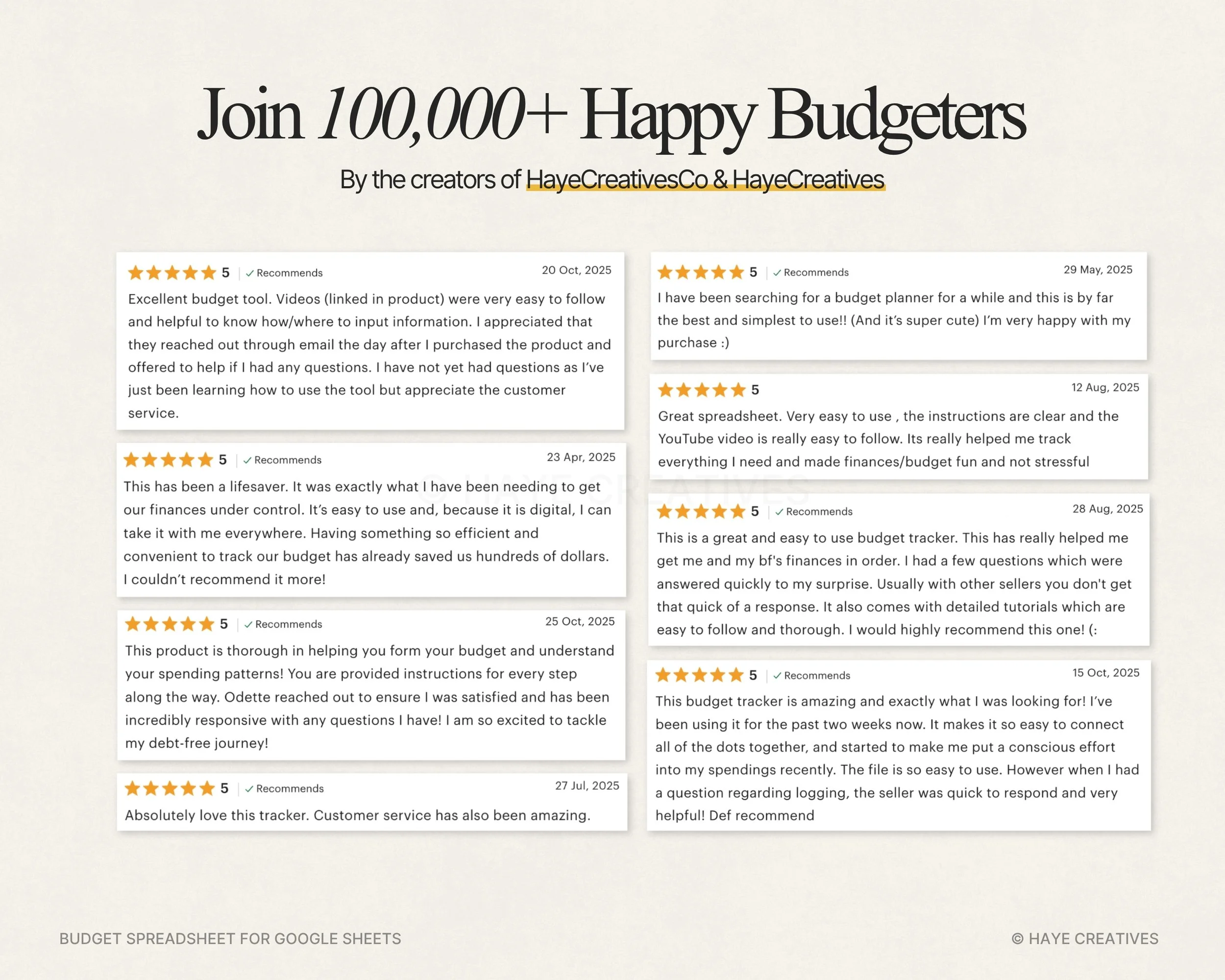 Join 100000 happy budgeters by the creators of Haye Creatives and Haye Creatives Co