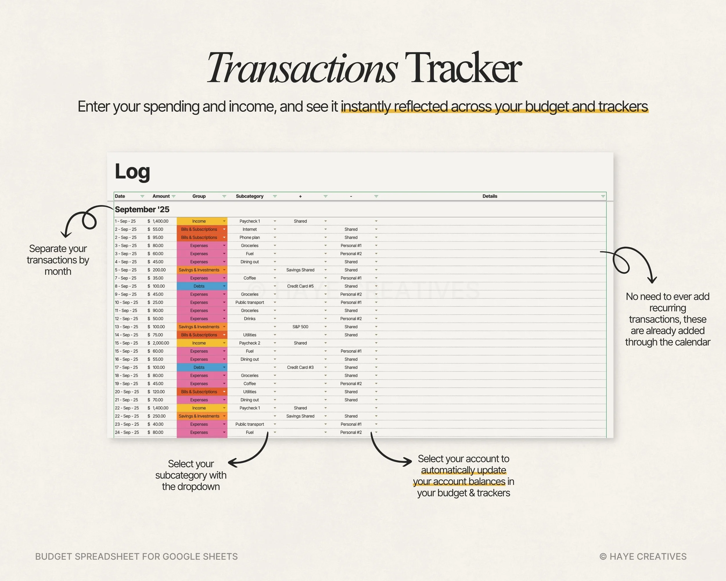 transaction tracker sheet