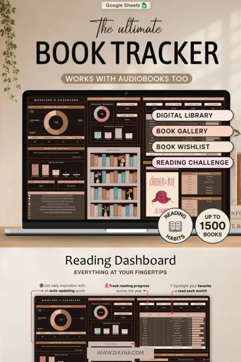 Book Tracker Spreadsheet & Digital Reading Tracker by BrightFoxCreation