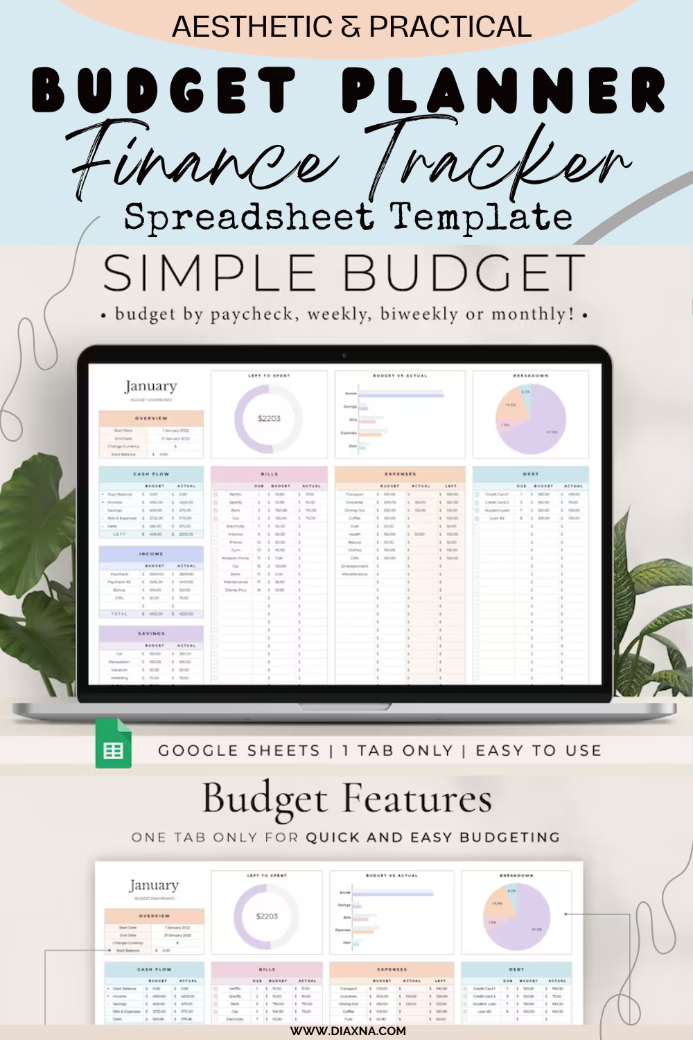 MONTHLY BUDGET PLANNER in French/beige Google Sheets Budget Planner Finance  Template Budget Tracker Spreadsheet Financial Planner 