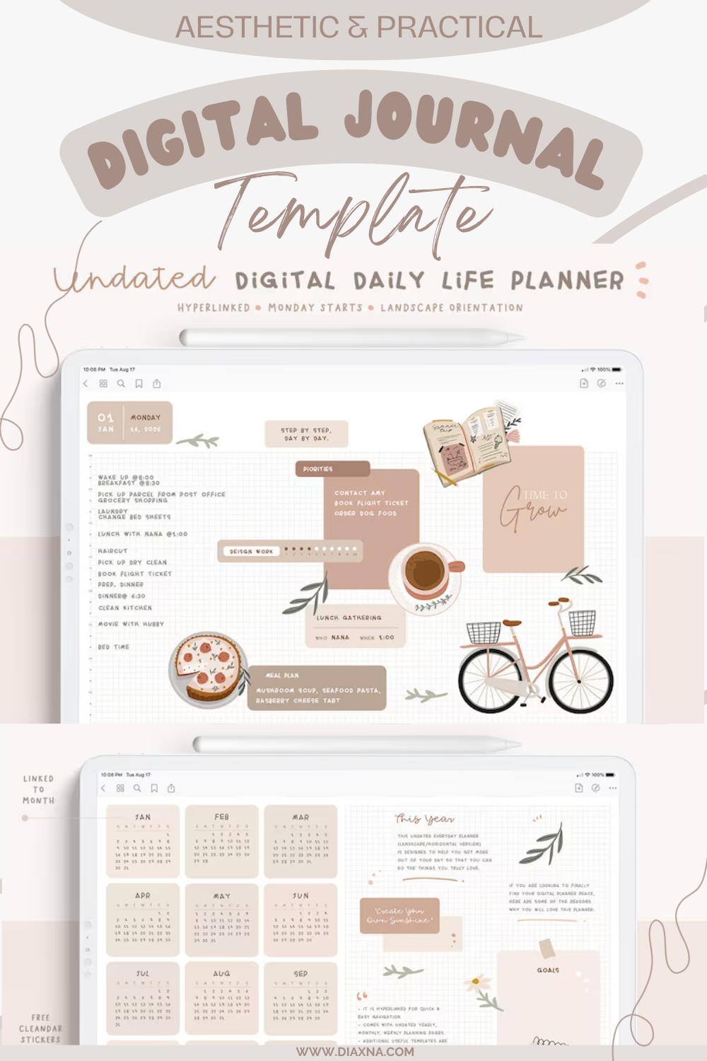 Undated Digital Planner: Elevate Your Organization with Aesthetic and Cute Neutral Pastel Themes