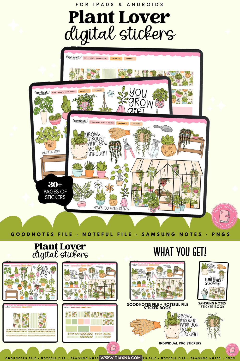Plant Lovers Digital Sticker Pack by PaperHeartsPlannerCo | 900+ GoodNotes Botanical Planner Stickers