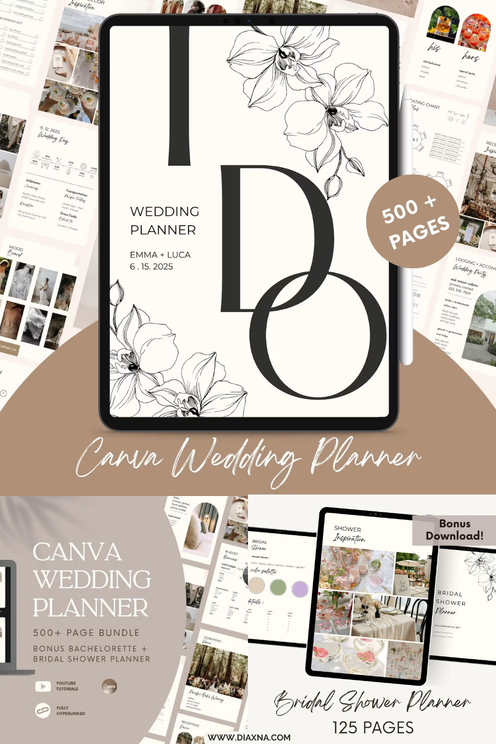 This 500+ Page Canva Wedding Planner Template by pinepresspaperie Makes Wedding Planning So Much Easier