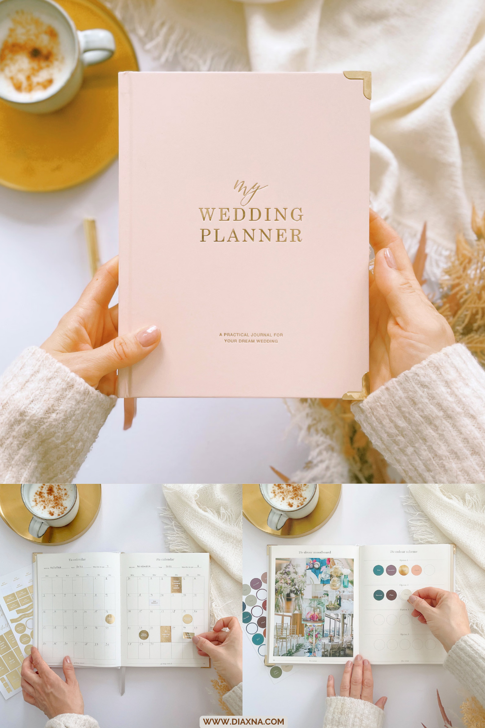 This Luxury Blush and Gold Wedding Planner Book by BlushAndGoldInvites Is the Perfect Engagement Gift for Organised Couples