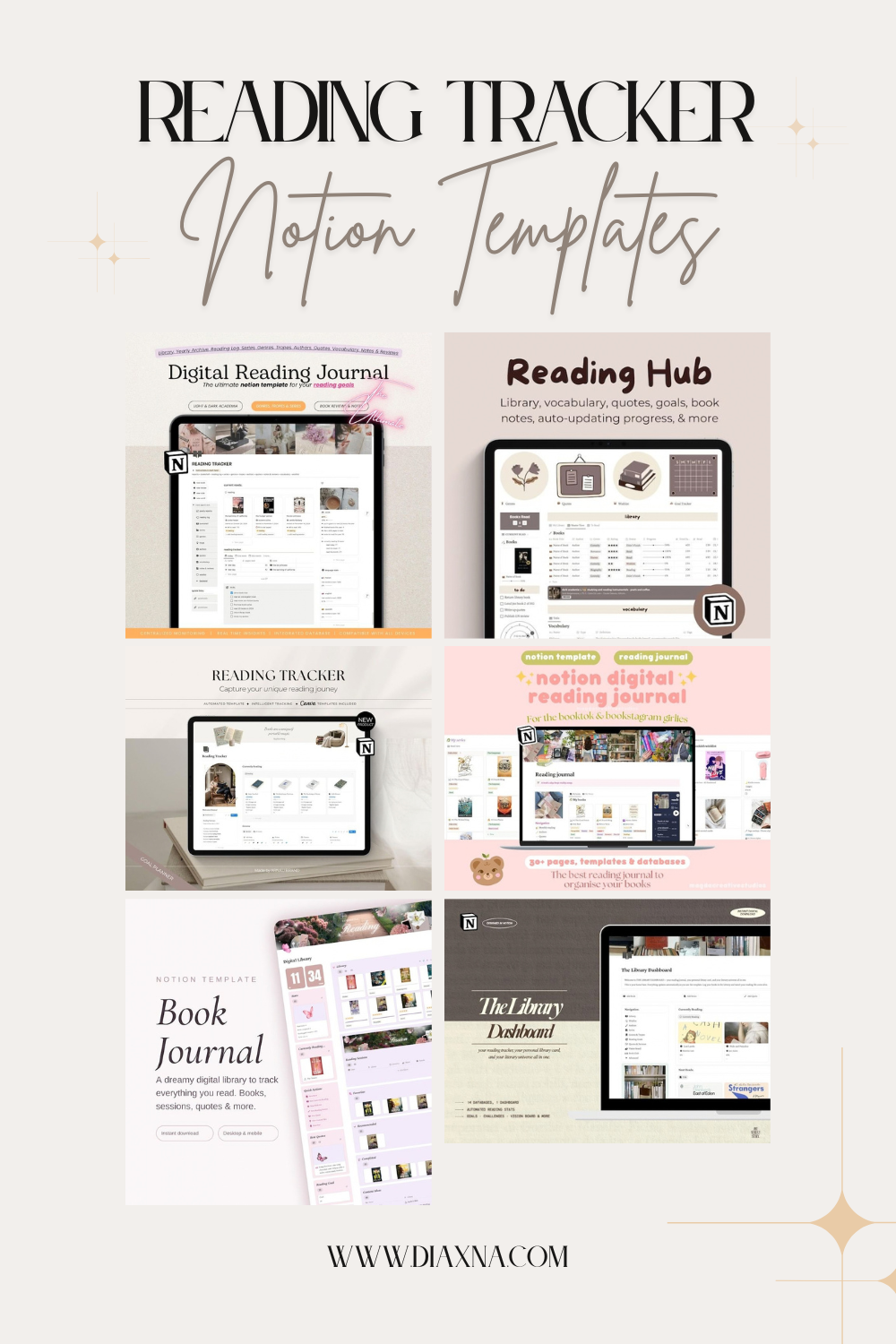 6 Aesthetic Notion Reading Journal &amp; Book Tracker Templates!