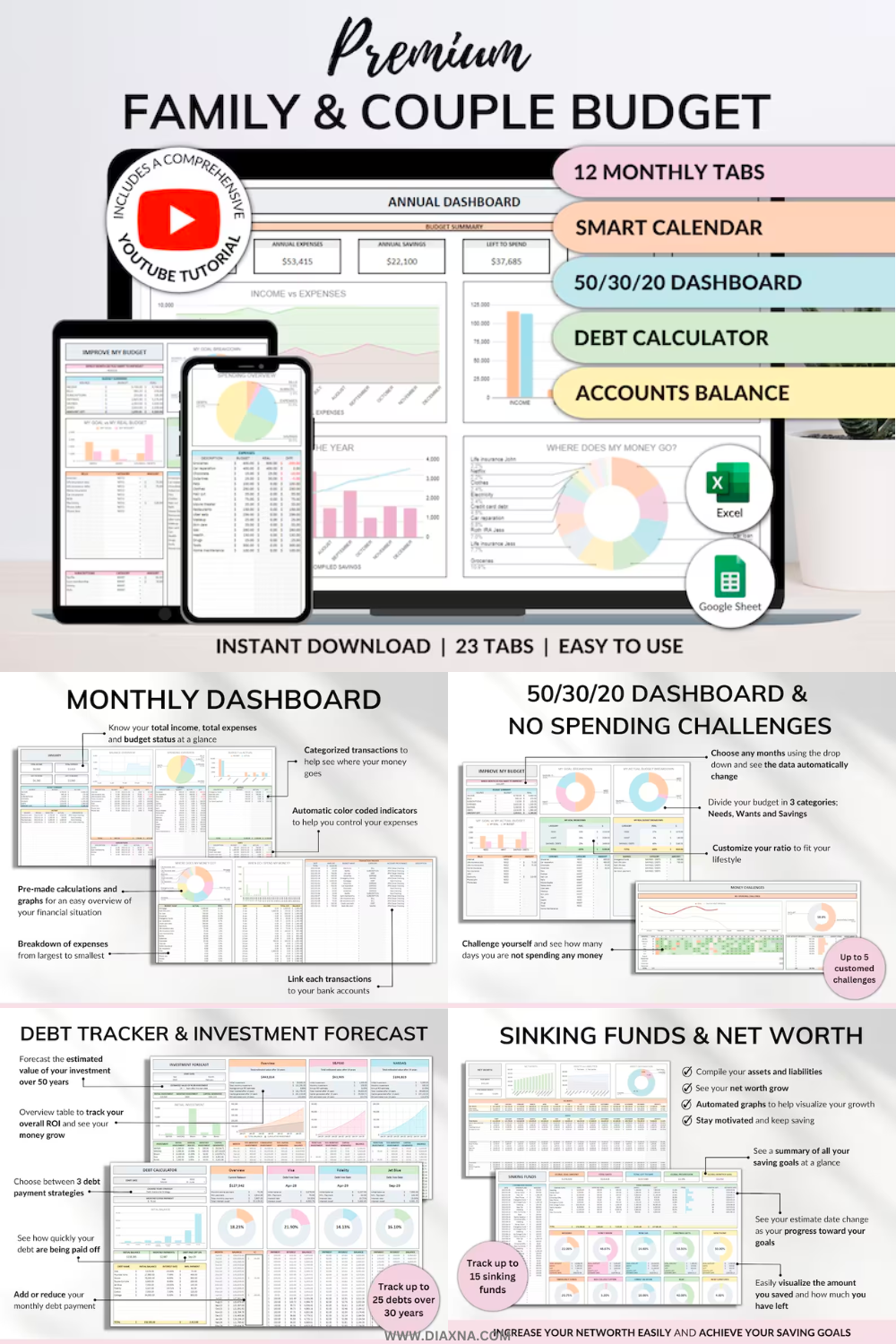 Master Your Finances: Family Annual Budget Excel Spreadsheet & Google ...