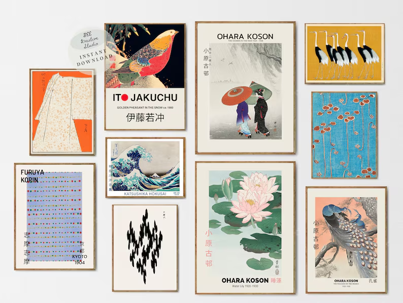 Vintage Japanese Woodblock Gallery Wall Print Set by BeeKreativeStudio