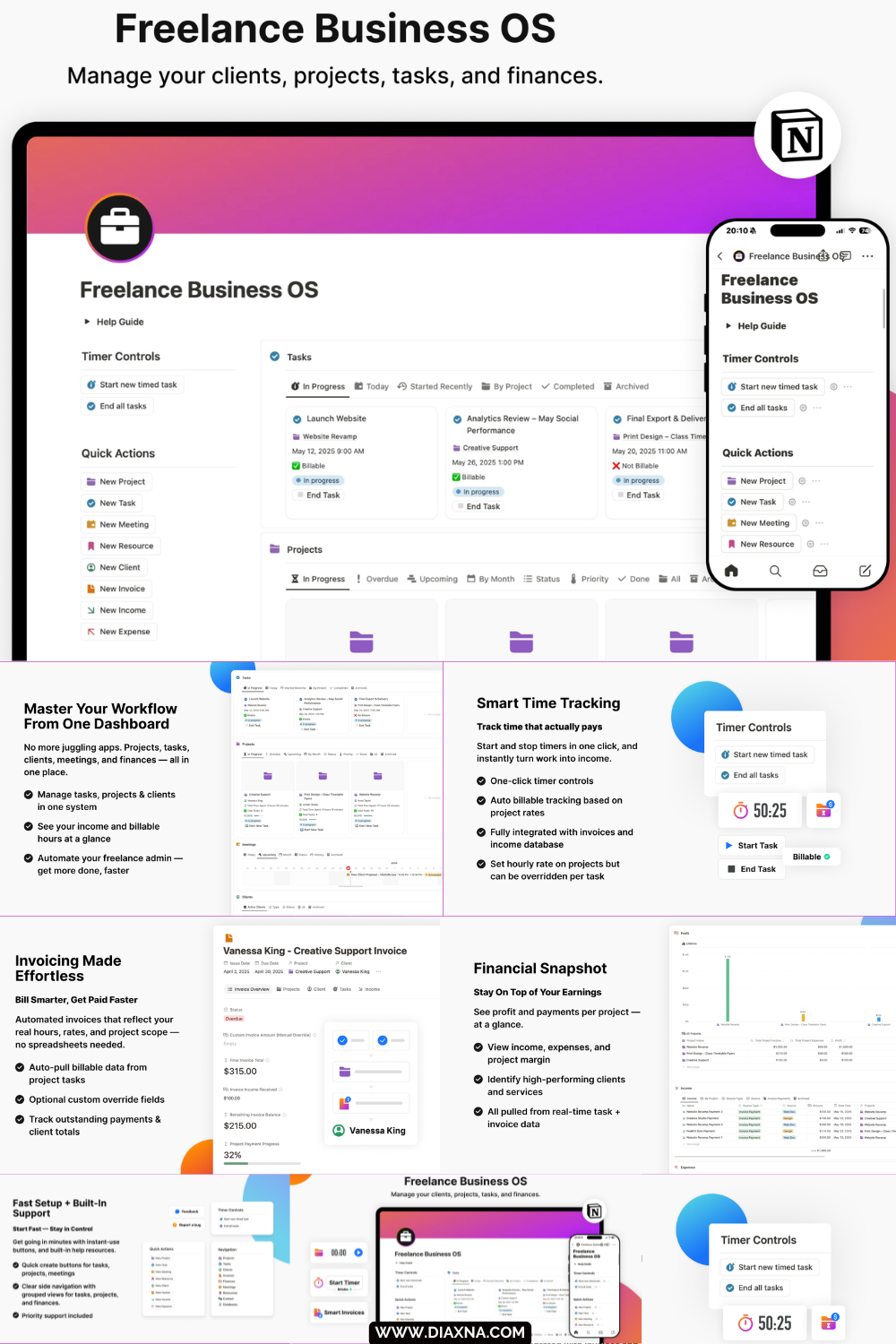 Freelance Business OS Notion Template by Digital Plan for Managing Clients, Projects & Freelance Workflows