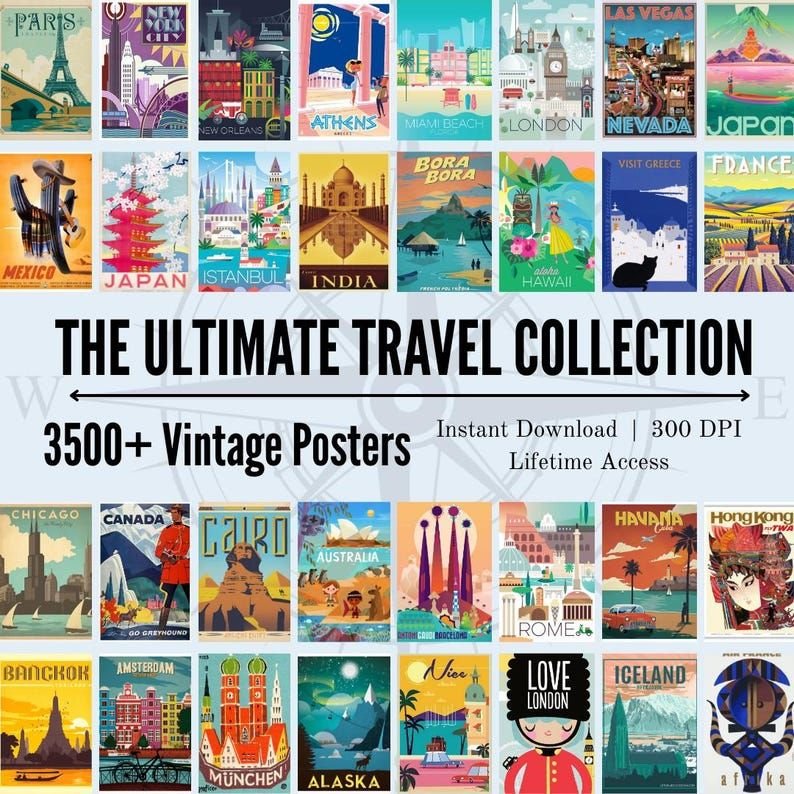 3500+ Vintage Travel Poster Bundle for Retro World-Inspired Wall Art by Artifact404