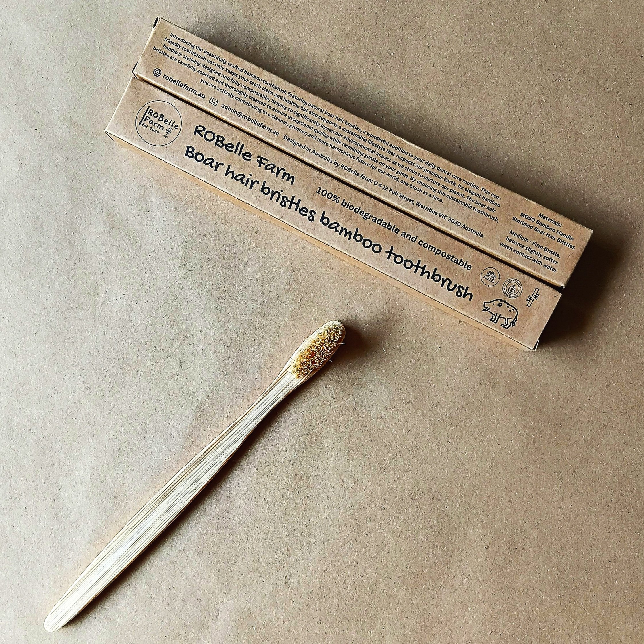 Introducing the beautifully crafted bamboo toothbrush featuring natural boar hair bristles, a wonderful addition to your daily dental care routine.