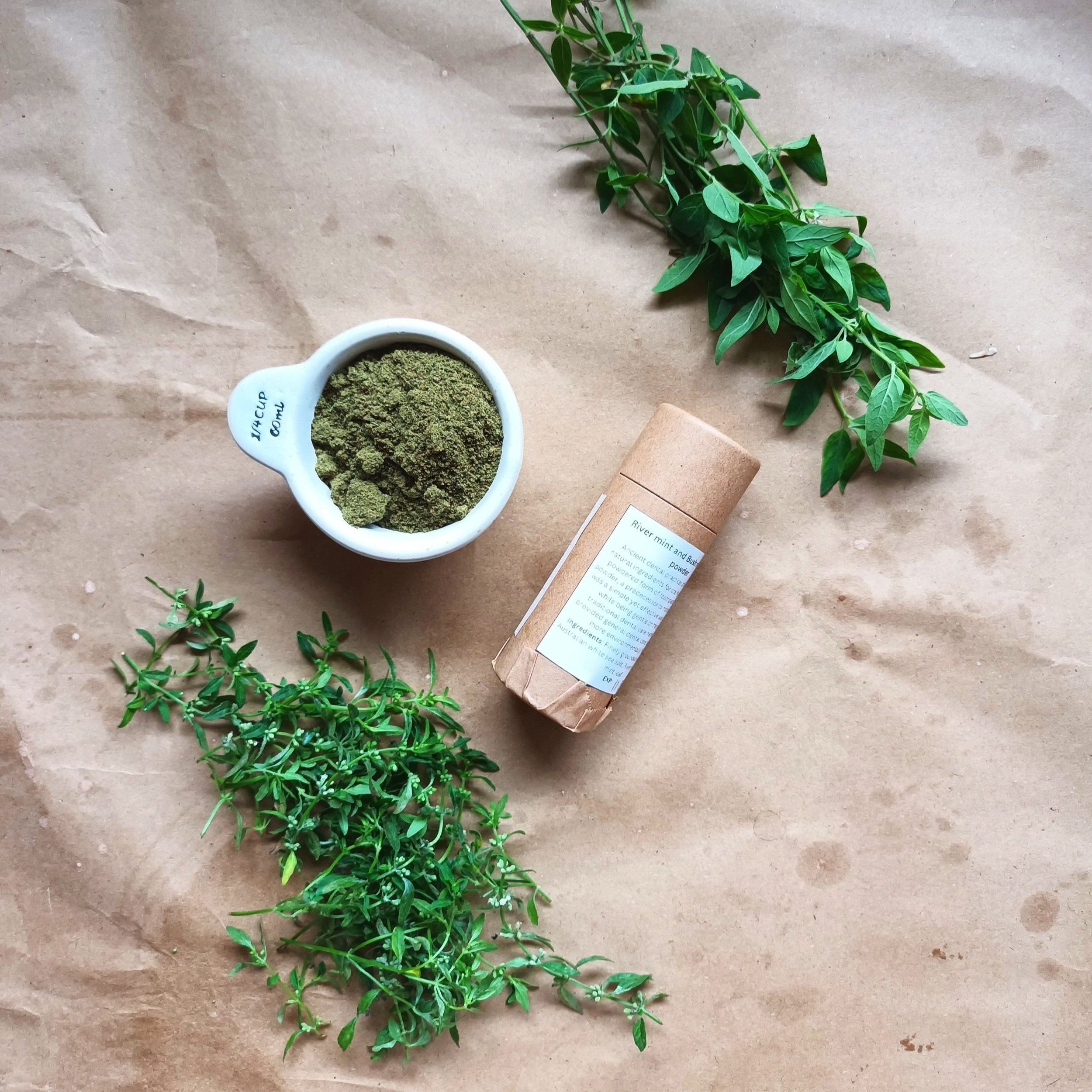 Look after your dental hygiene with natural products, wattle seed tooth powder with river mint and bush mint to freshen up your month.