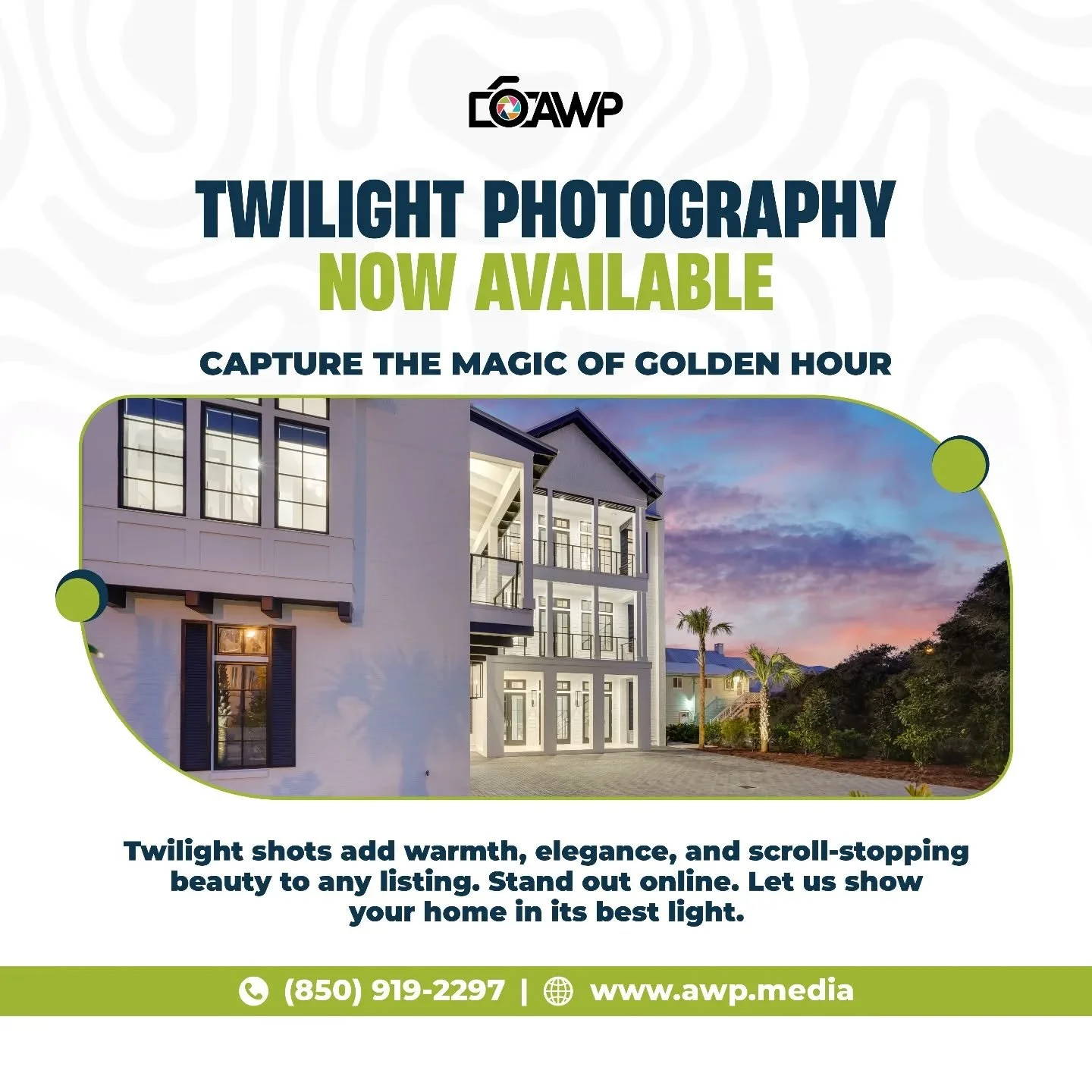 There&rsquo;s something truly breathtaking about a home lit by the beauty of twilight. 

Twilight photography captures warmth, elegance, and that picture-perfect glow that turns heads online.

Let us showcase your home in its best light and help you 