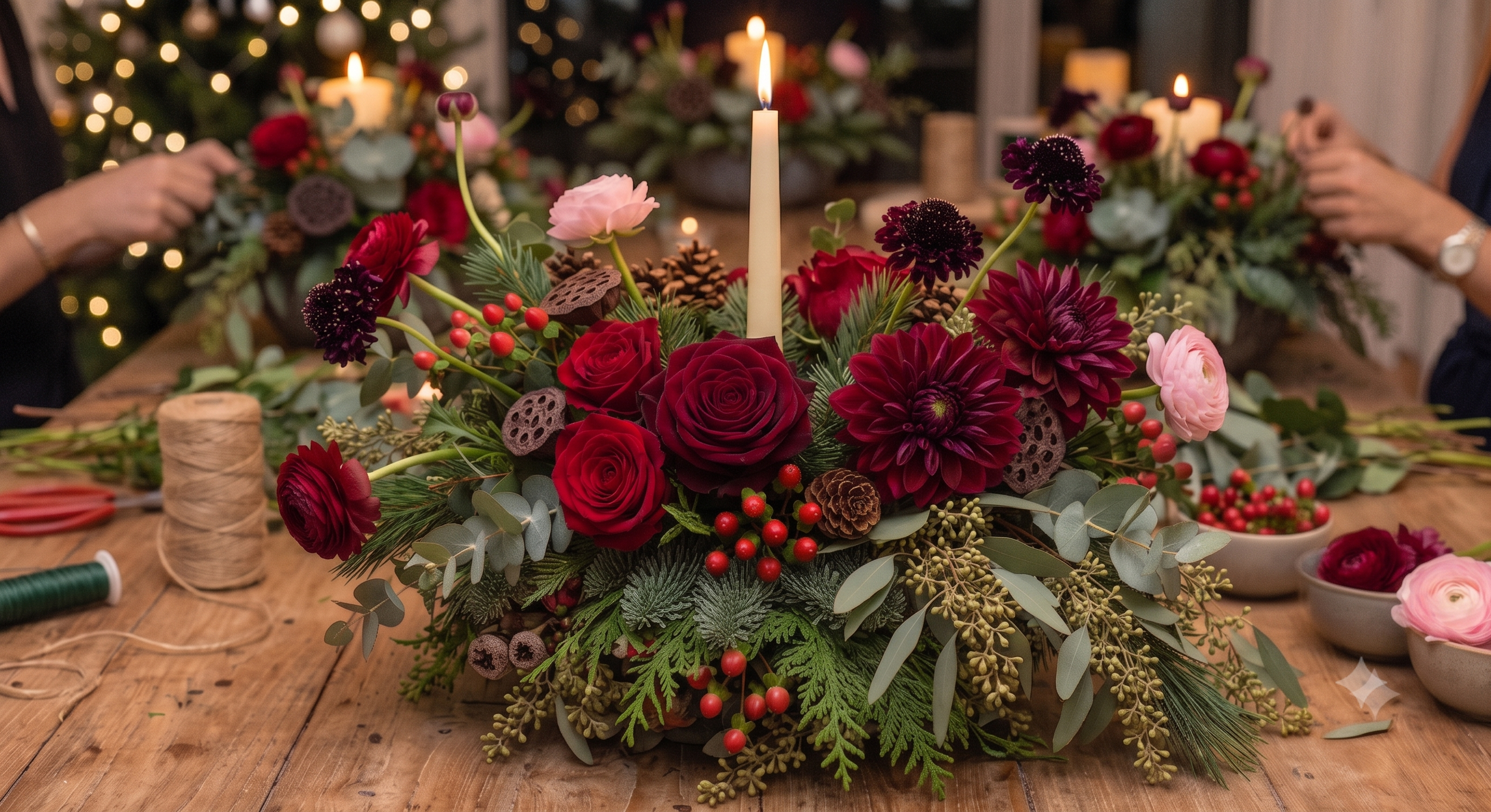  Floral Centrepiece Workshop. 
Discover the art of festive table styling by creating your own holiday centrepiece.  From £50pp. 
 
Format: Workshop,
Category: Creative Workshops,
Category: Christmas Decorations,
Theme: Christmas,
Minimum Spend: Under