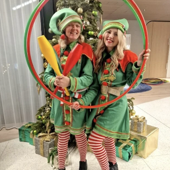   Circus Elves. 
These elves will impress the crowd with juggling and hoop skills.
 From £500. 
 
Audience: Kids,
Activity: Entertainment,
 