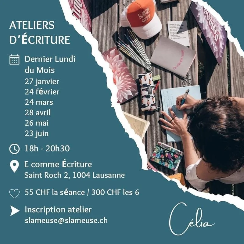 Ateliers d’écriture avec Célia à Lausanne le 26 mai et le 23 juin  !