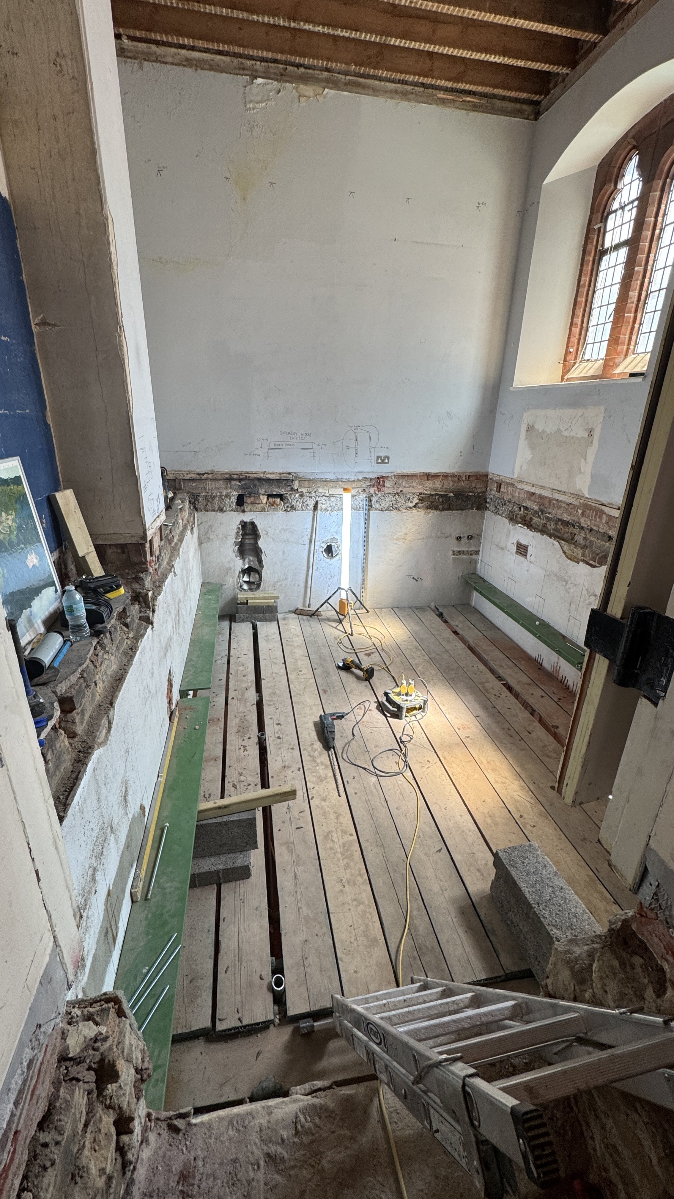 Floor lowered in the old finance office (vestry)