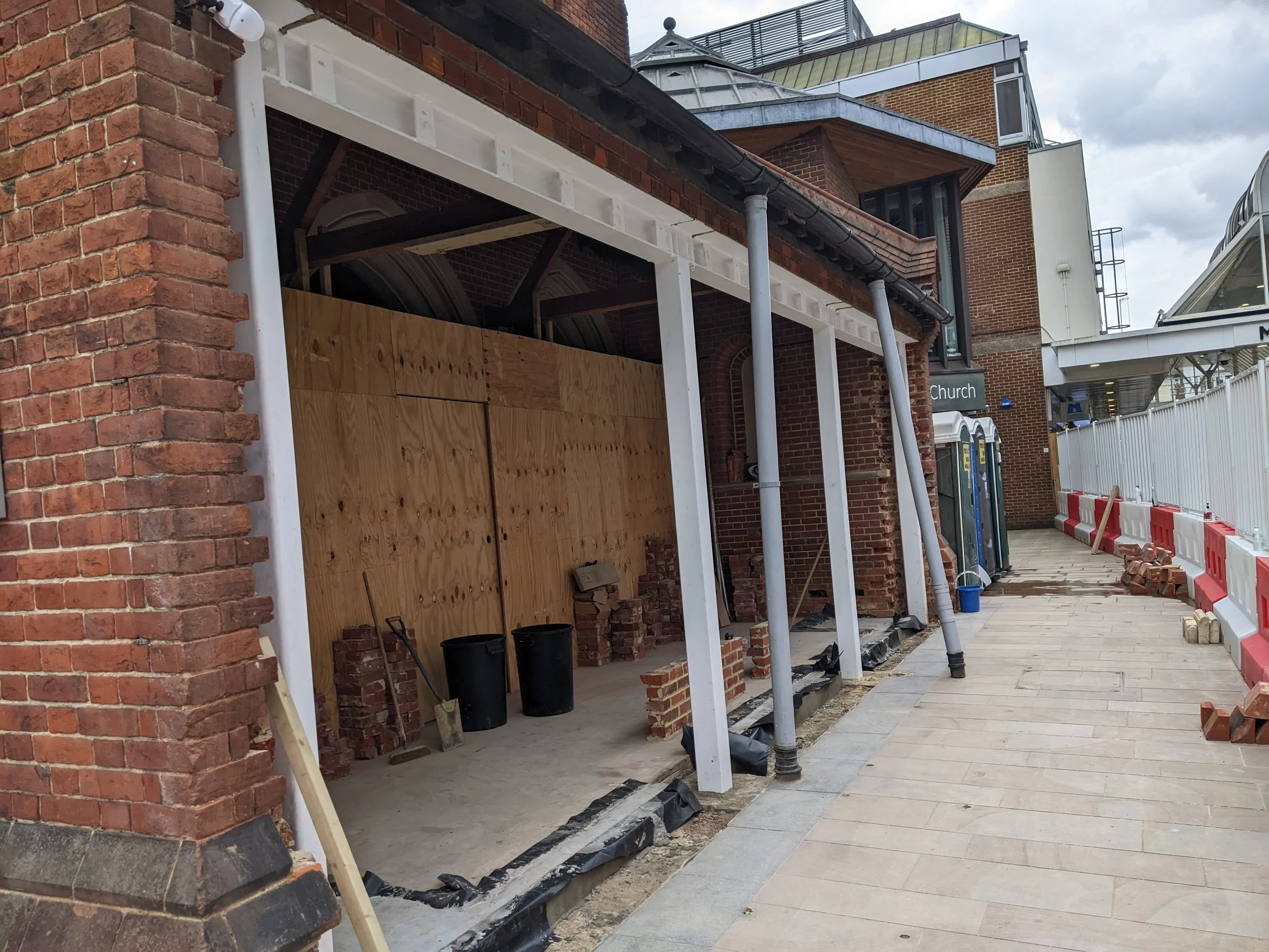 Steelwork for the Narthex windows and brick tests