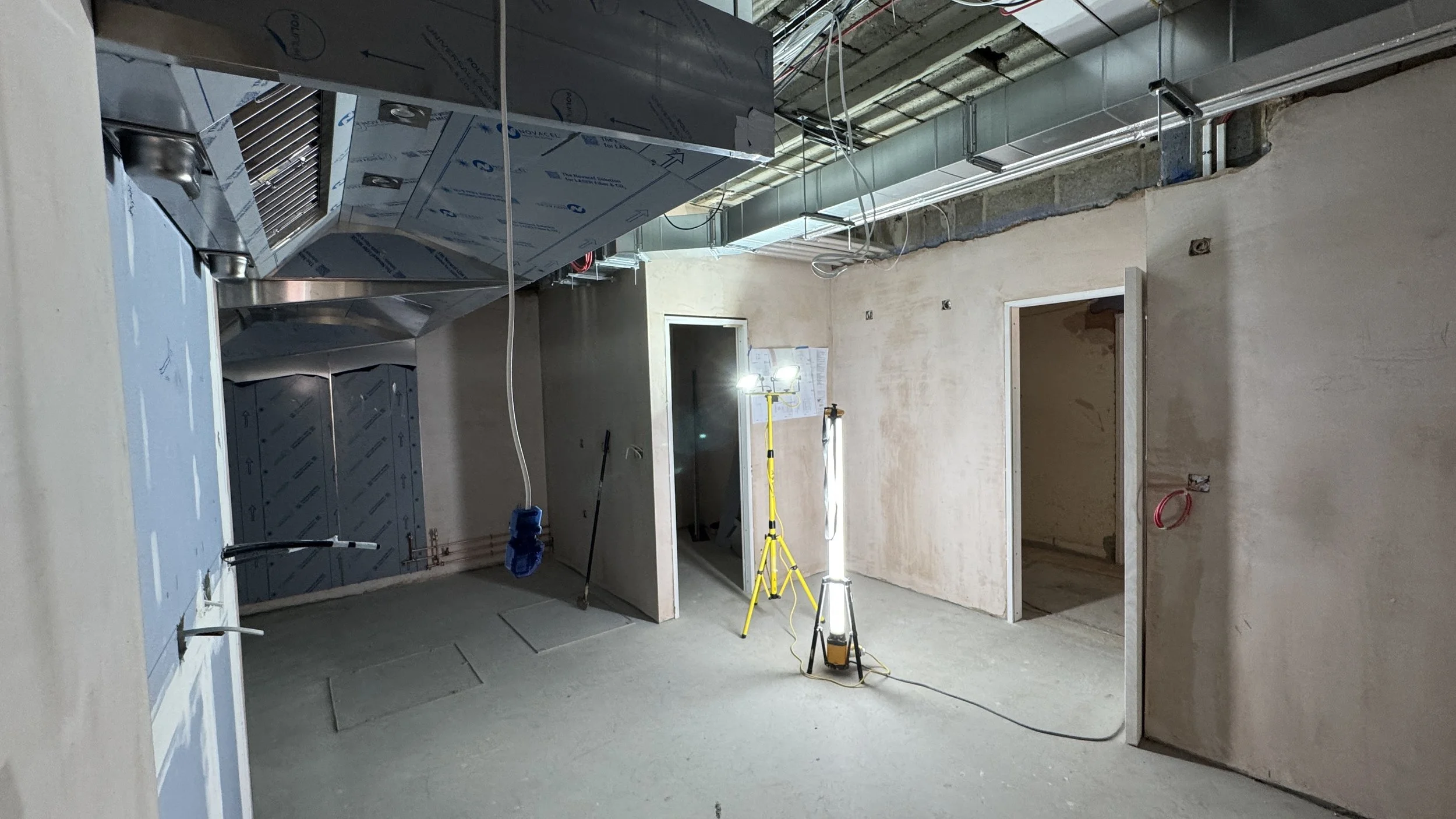 Back half of the new café kitchen with ventilation system and new store cupboard