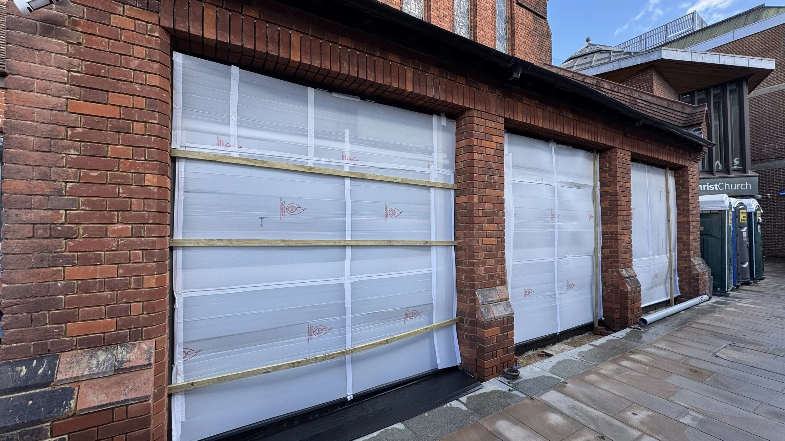 New Narthex windows (glass covered) and brickwork