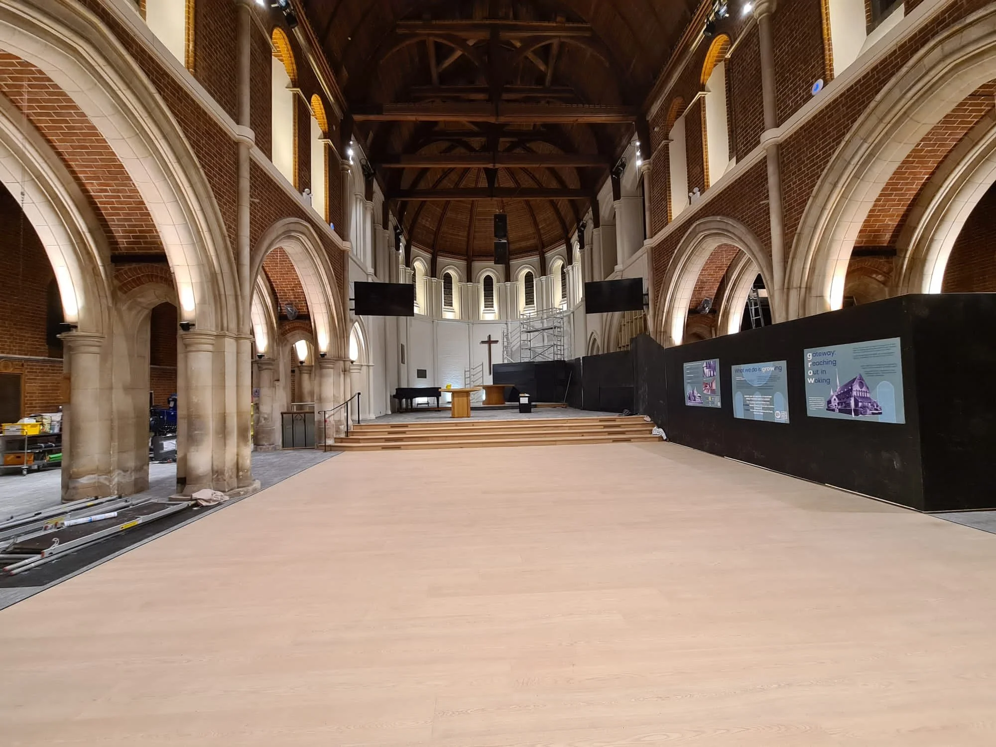 Refurbished Nave with hoardings for completion of the adjoining YCC