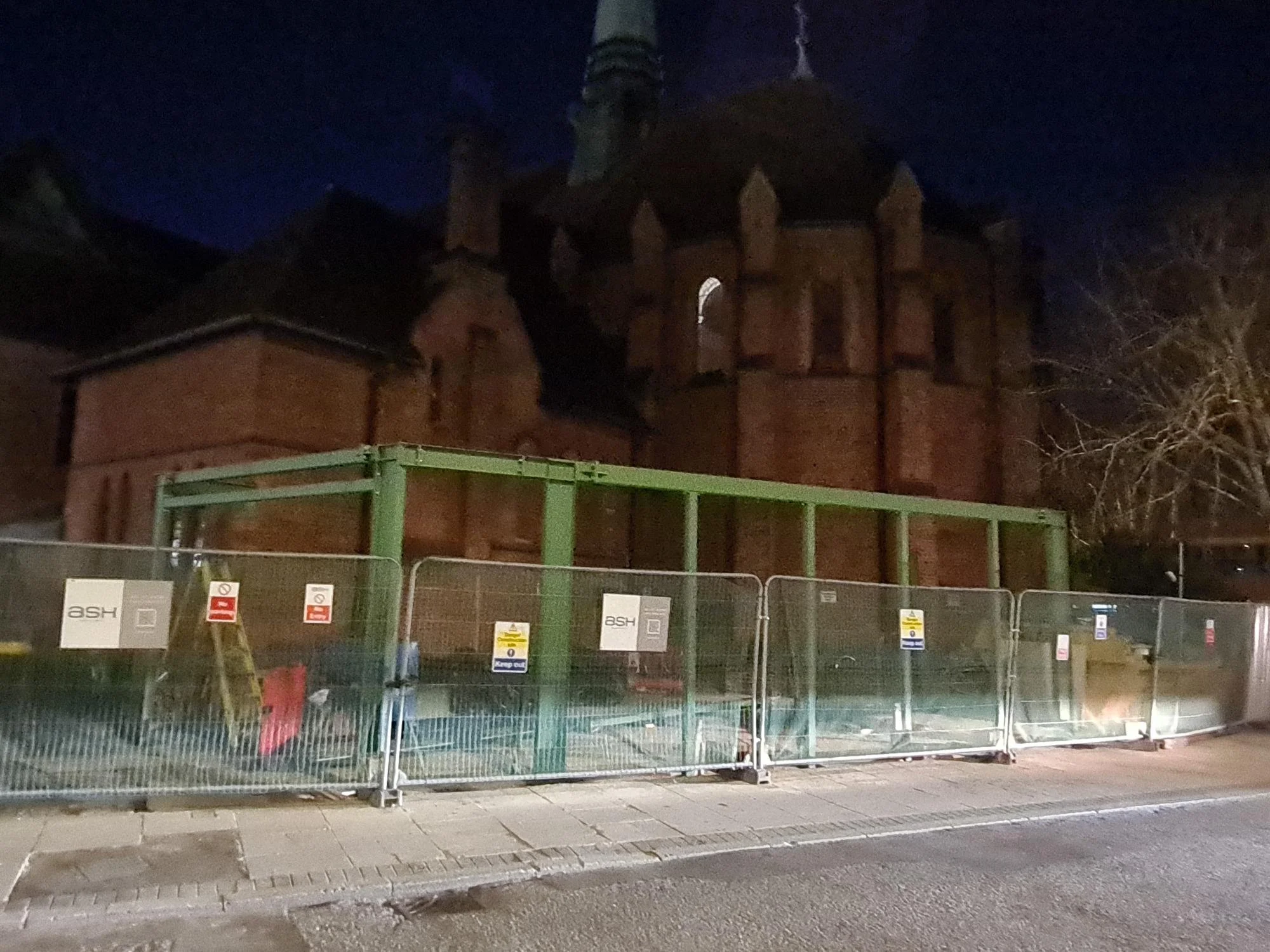 Foundations and steel structure for the YCC at the back of the church