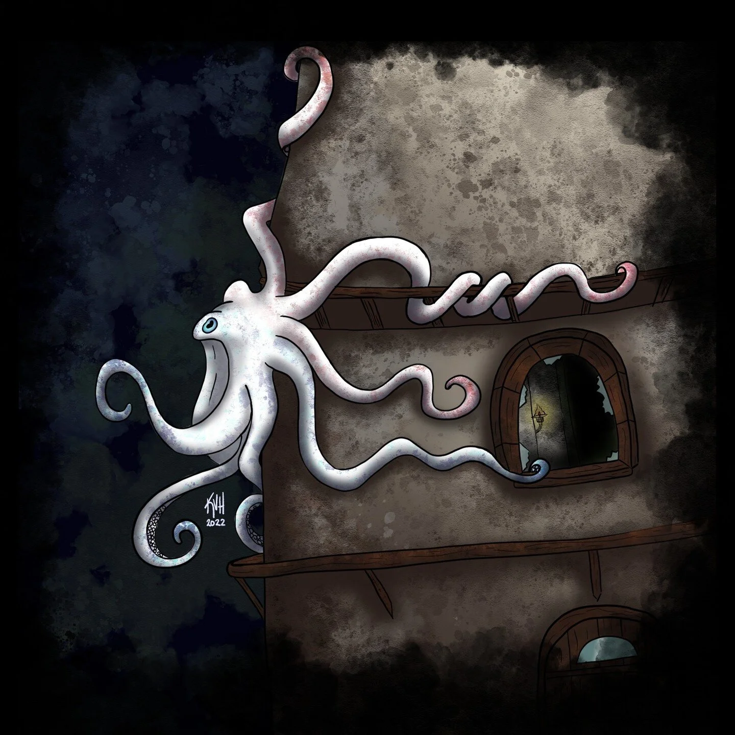 D&amp;D Story Time! 🐙📖

I DM a weekly game of Curse of Strahd. During a fight in a windmill, our Moon Druid PC burst through the window and used their Wild Shape to transform into a Giant Octopus. They proceeded to grab and drag the monster out of 
