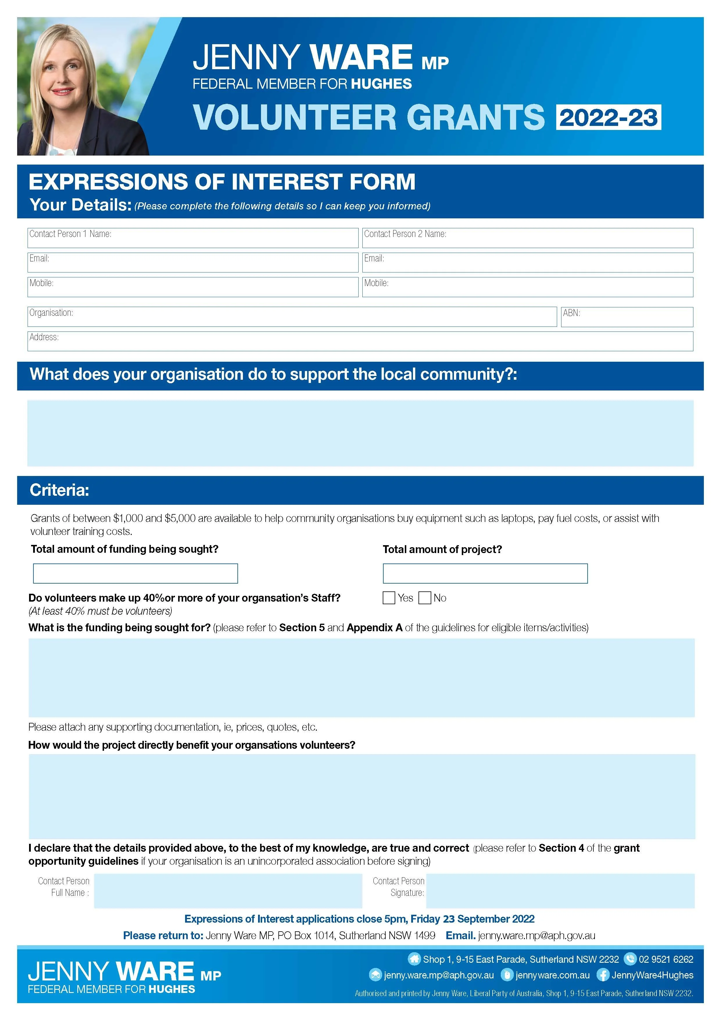 2022-23 Volunteer Grants Expression of Interest