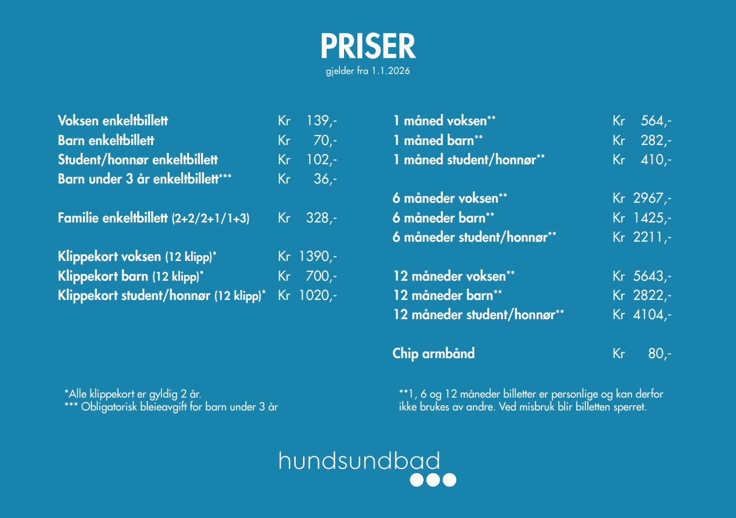 Prisliste 2026