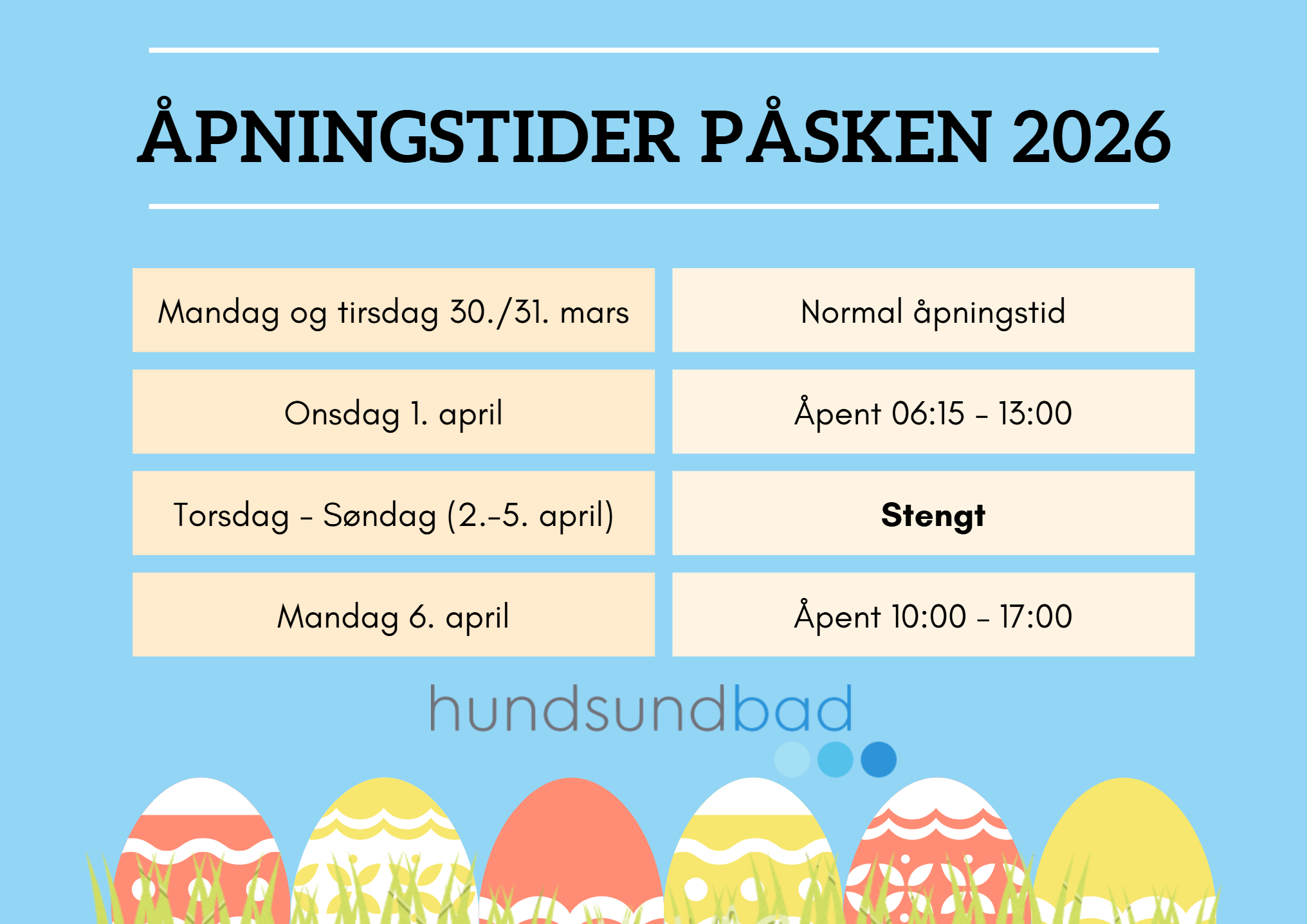 Informasjon om åpningstider våren 2026