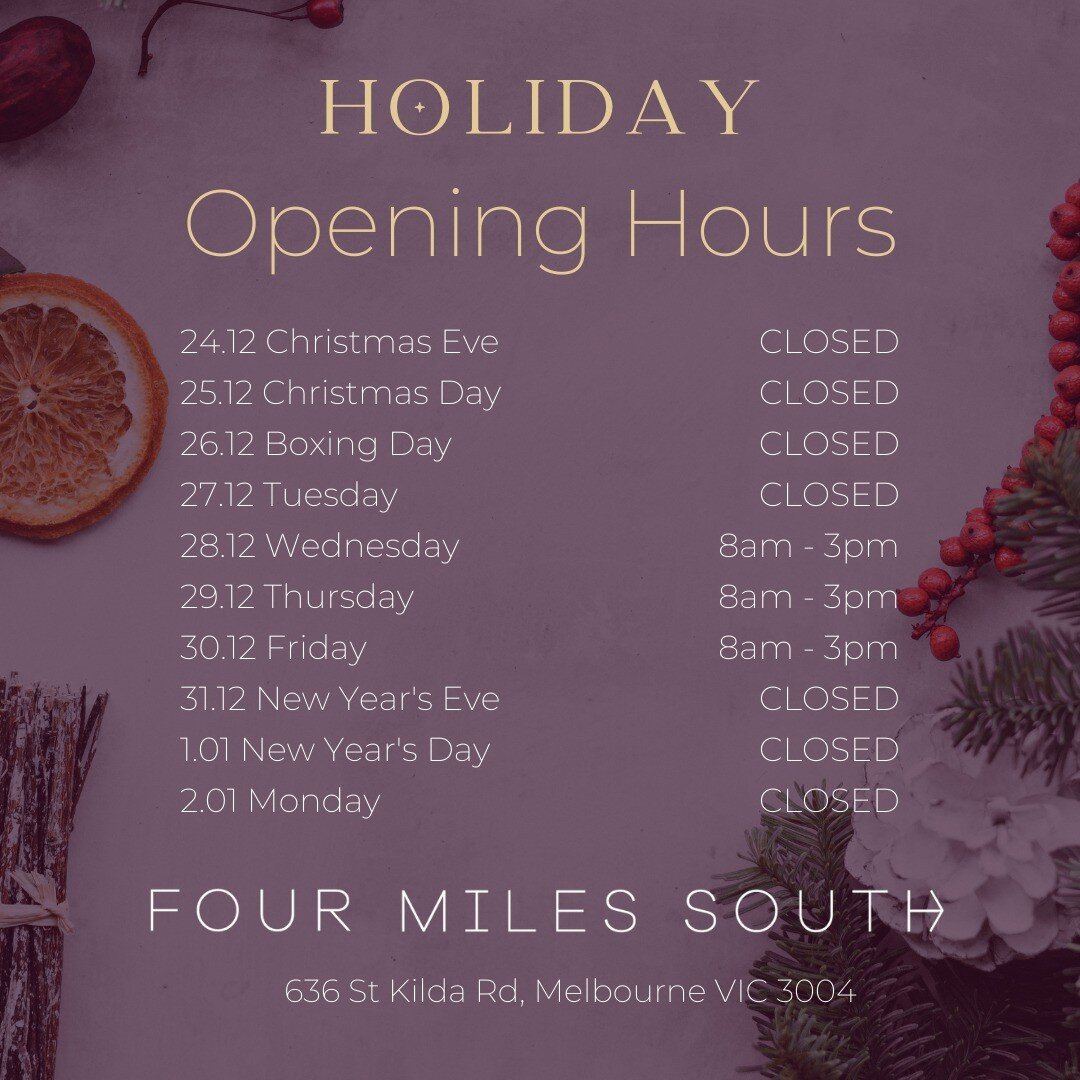 Merry everything and happy always! Our cafe will have special holiday hours over the Christmas and New Years period.

Don't worry, we'll be back to our regular hours starting 3rd January 2023. In the meantime, we hope you have a wonderful holiday sea