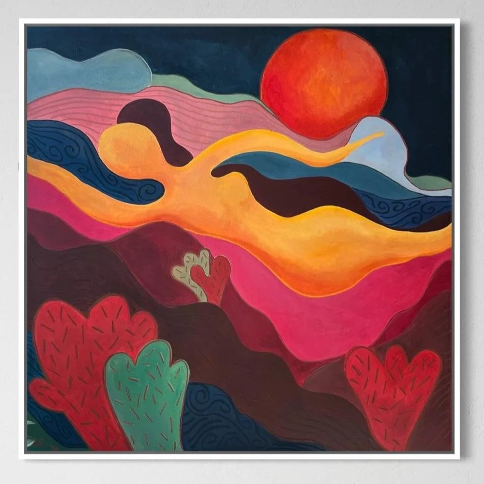 [AVAILABLE] 
'Dancing in the Desert', 105x105cm, acrylic & oil pastel on cotton